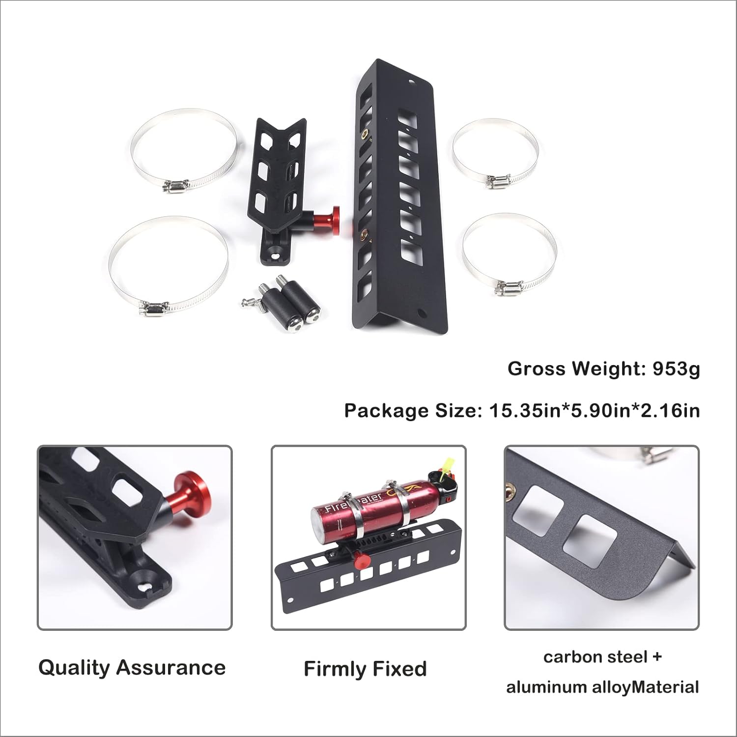 Under Seat Quick Release Roll Bar Fire Extinguisher Mount Bracket Compatible with Ford Maverick 2022-2025,Adjustable 2 Clamps Fire Extinguisher Bottle Tie Bracket Billet Aluminum Interior Accessories