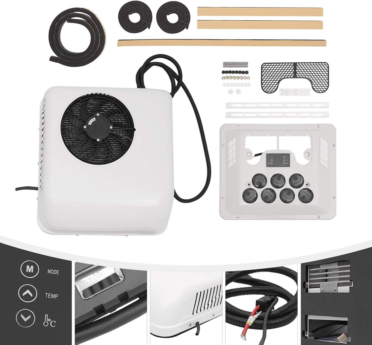 12V RV Air Conditioner Electric Rooftop AC Unit Cooling and Heating 2 in 1 Function Truck A/C Air Conditioning For Trucks, RVs, Ambulances, Buses, Excavators, Engineering Vehicles