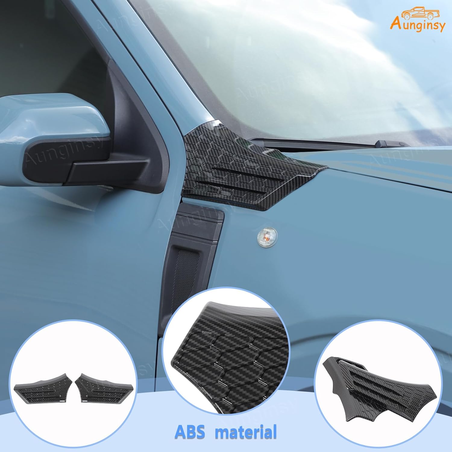 Aunginsy Upper Fender Air Vent Panel Trim Cover Compatible with Ford Maverick 2022-2025, Car Hood Left & Right Side Cowl Body Armor Corner Guards Engine Spoiler Decorative Overlay Exterior Accessories