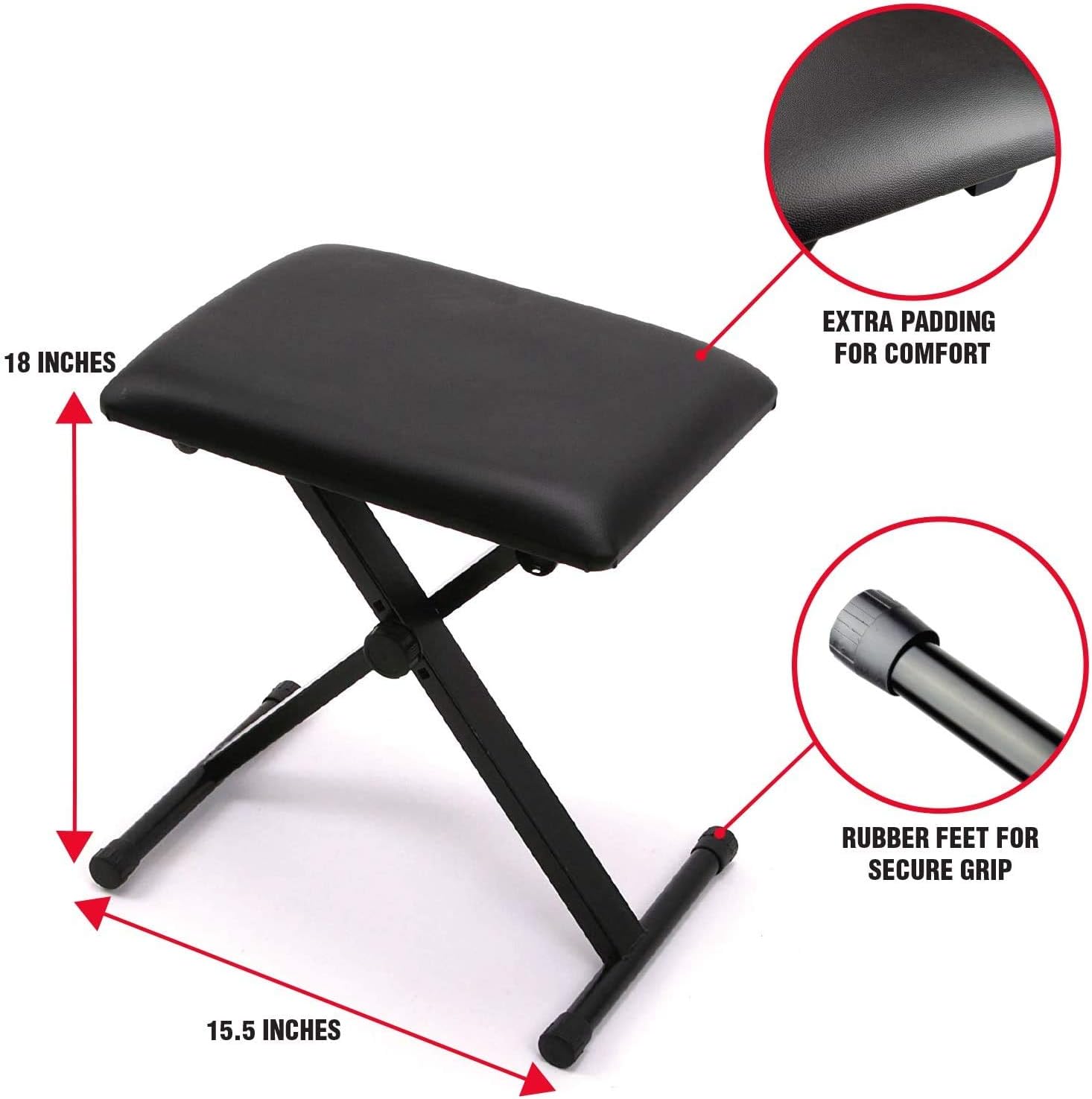 RockJam 61 Key Keyboard Piano Stand With Pitch Bend Kit, Piano Bench, Headphones, Simply Piano App & Keynote Stickers