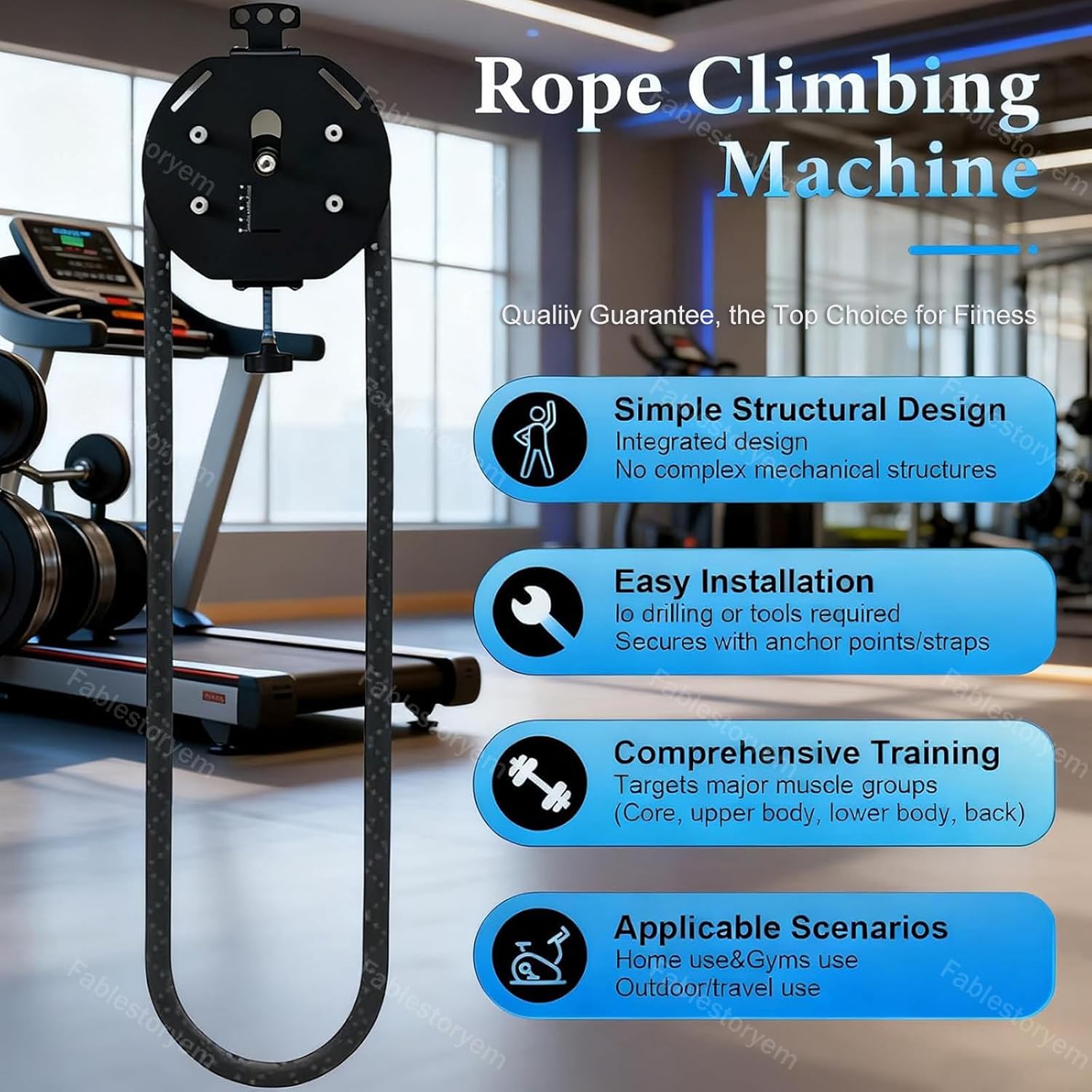 Fitness Rack Mounted Endless Rope Pulley System, Steel Drum Mounts on Upright, 14Ft Closed-Loop Nylon Rope, Home Gym Infinity Rope for Interval Resistance Training (with Strap & Buckles) Black