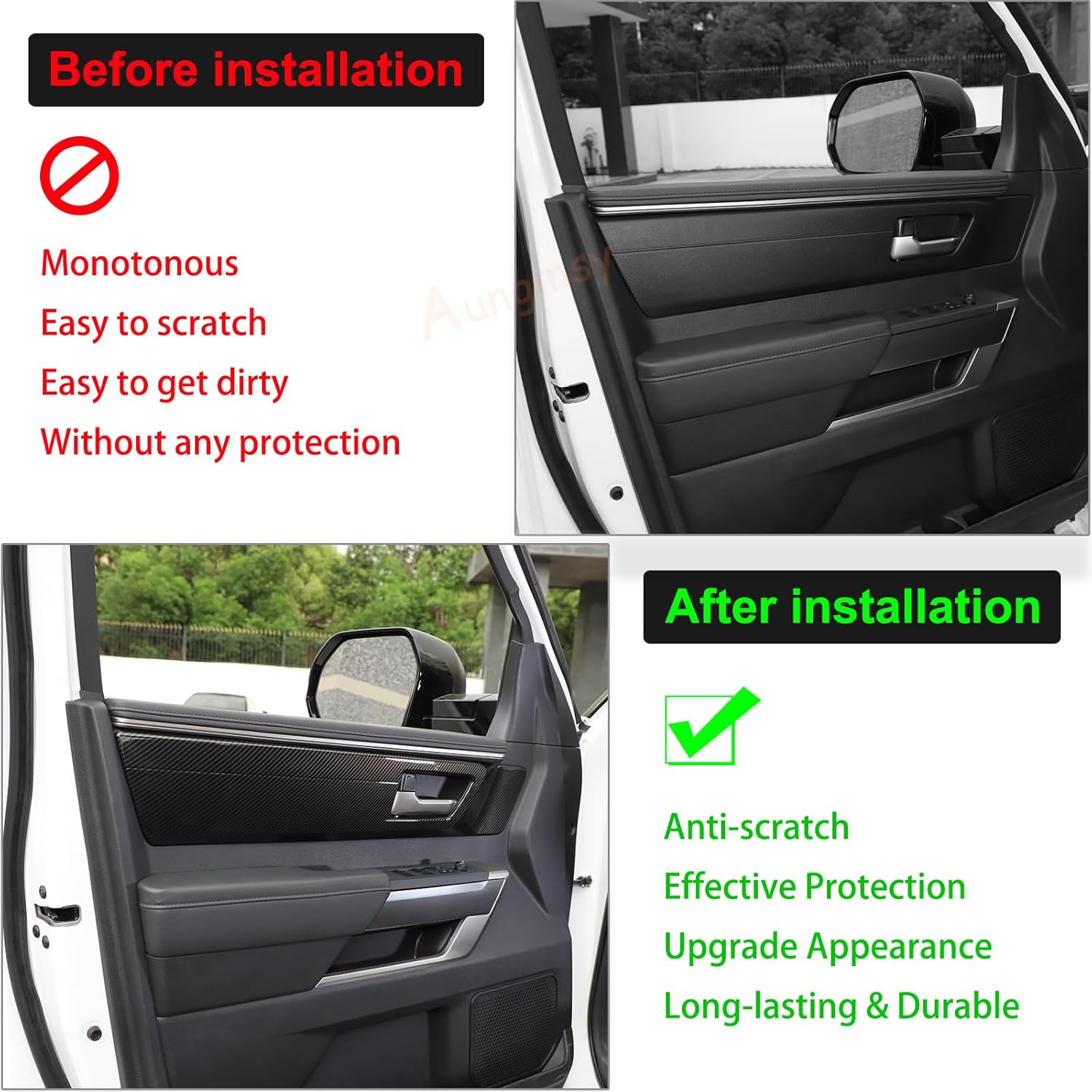 Aunginsy Inner Door Handle Panel Trim Cover Compatible with Toyota Tundra 2022 2023 2024 Car Front Rear Side Door Look Handle Panel Protection Cover Decorative Frame Sticker ABS Interior Accessories