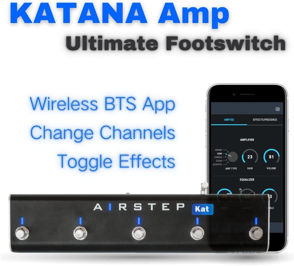 XSONIC Airstep Kat Edition KATANA MkII & I Footswitch with 5 Footswitches, 2 Control Modes(Change Presets, Toggle Effects), 300H Playtime, Modify Amp sound with BTS App for iOS and Android, Wirelessly