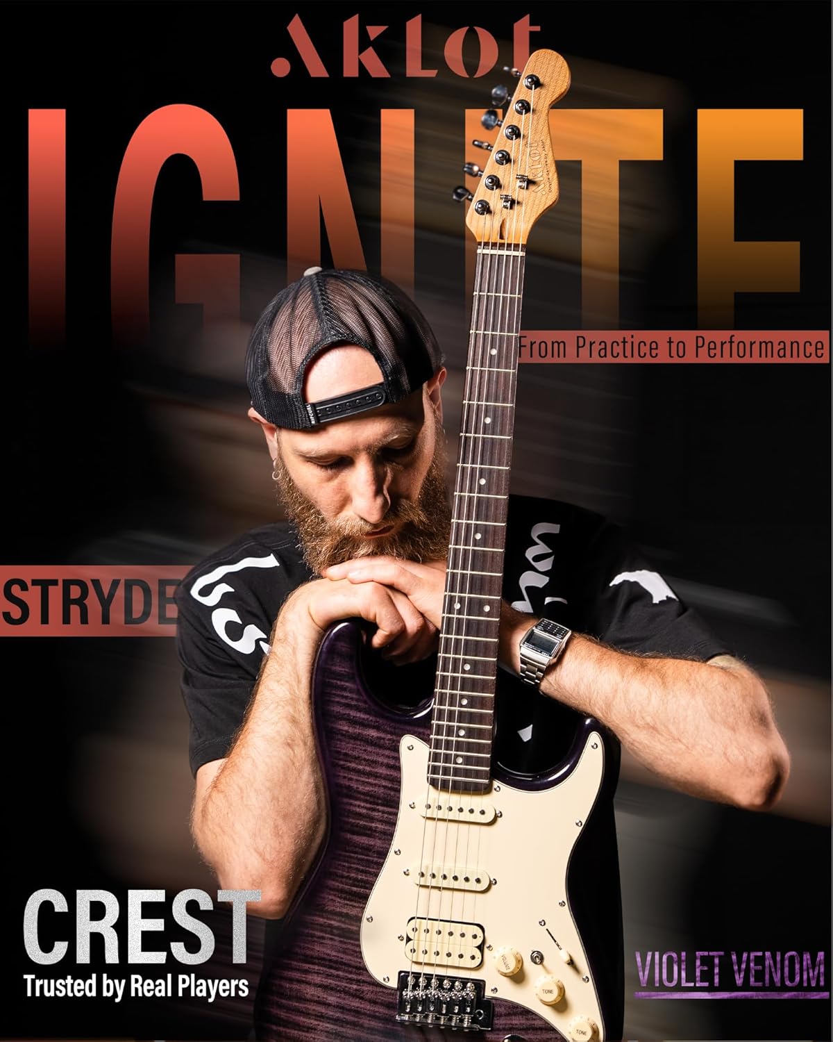 AKLOT Stryde Electric Guitar with Aklot Vibrating Metronome Watch Ⅱ