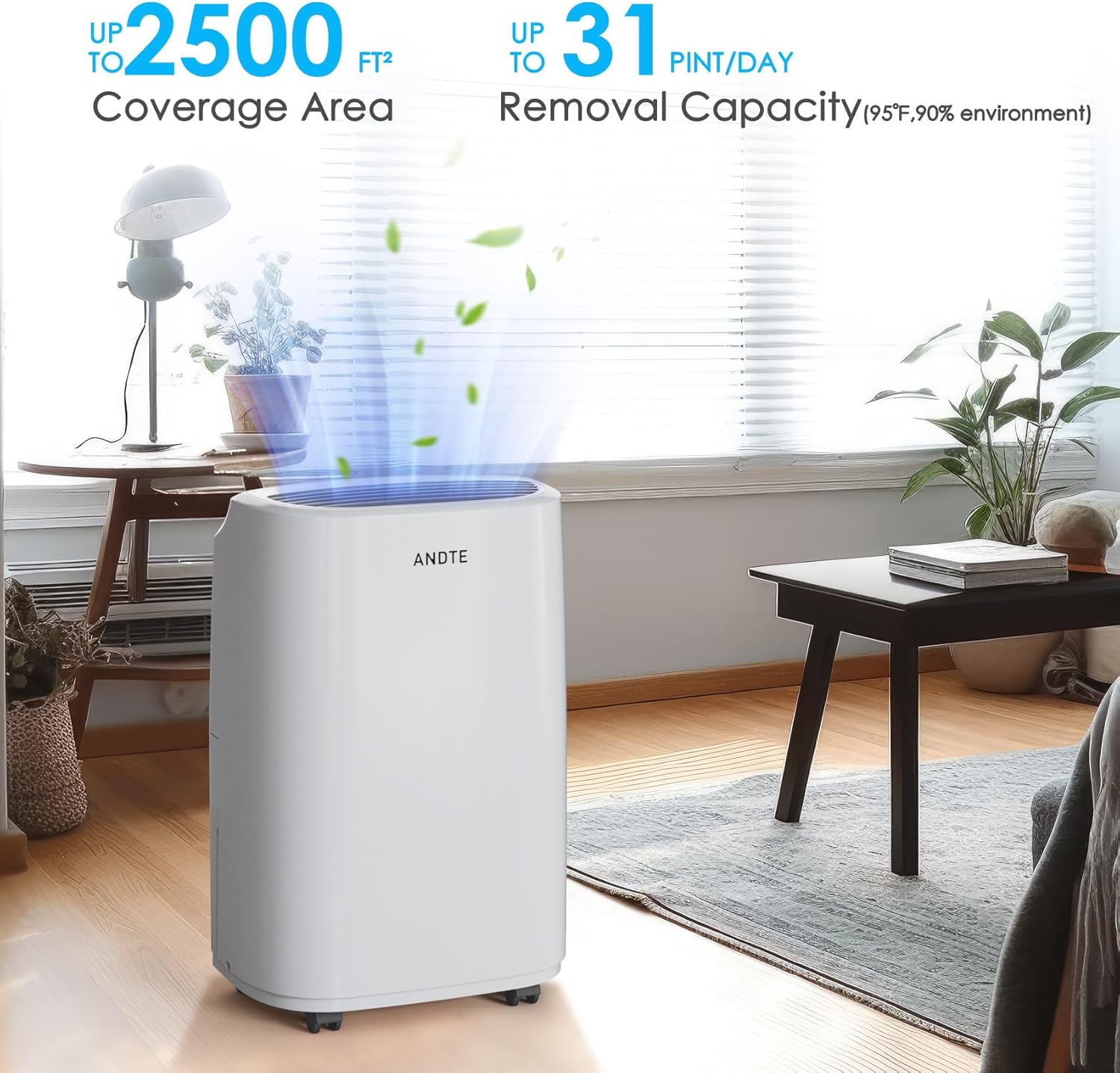 2500 Sq.Ft Dehumidifier for Home Basement, ANDTE 34 Pints Dehumidifier with Drain Hose with Smart Humidity Control, 3 Operation Modes, Powerful Moisture Removal for Large Room, RV, Bathroom, Bedroom