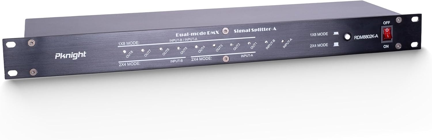 Pknight Pknight 8-Port RDM DMX Splitter with Dual Input, PowerCON Linking,Optional Isolation and Signal Amplifier Distributor for Stage Lighting (RDM8802K-A)