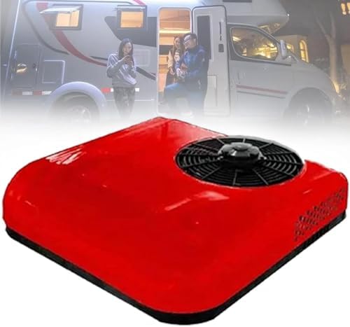 12V/24V RV Air Conditioner, Truck Cab Air Conditioner Rooftop with Remote Control, Fits for RVs, Vans, Semi Truck, Cranes, Excavators (Red 24v)