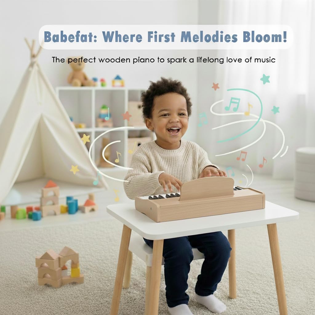 Kids Piano Keyboard 37 Keys Digital Piano for Kids Mini Musical Instruments Wooden Pianos Toy for 4+ Years Old Girls and Boys Birthday Gift Walnut (Oka)