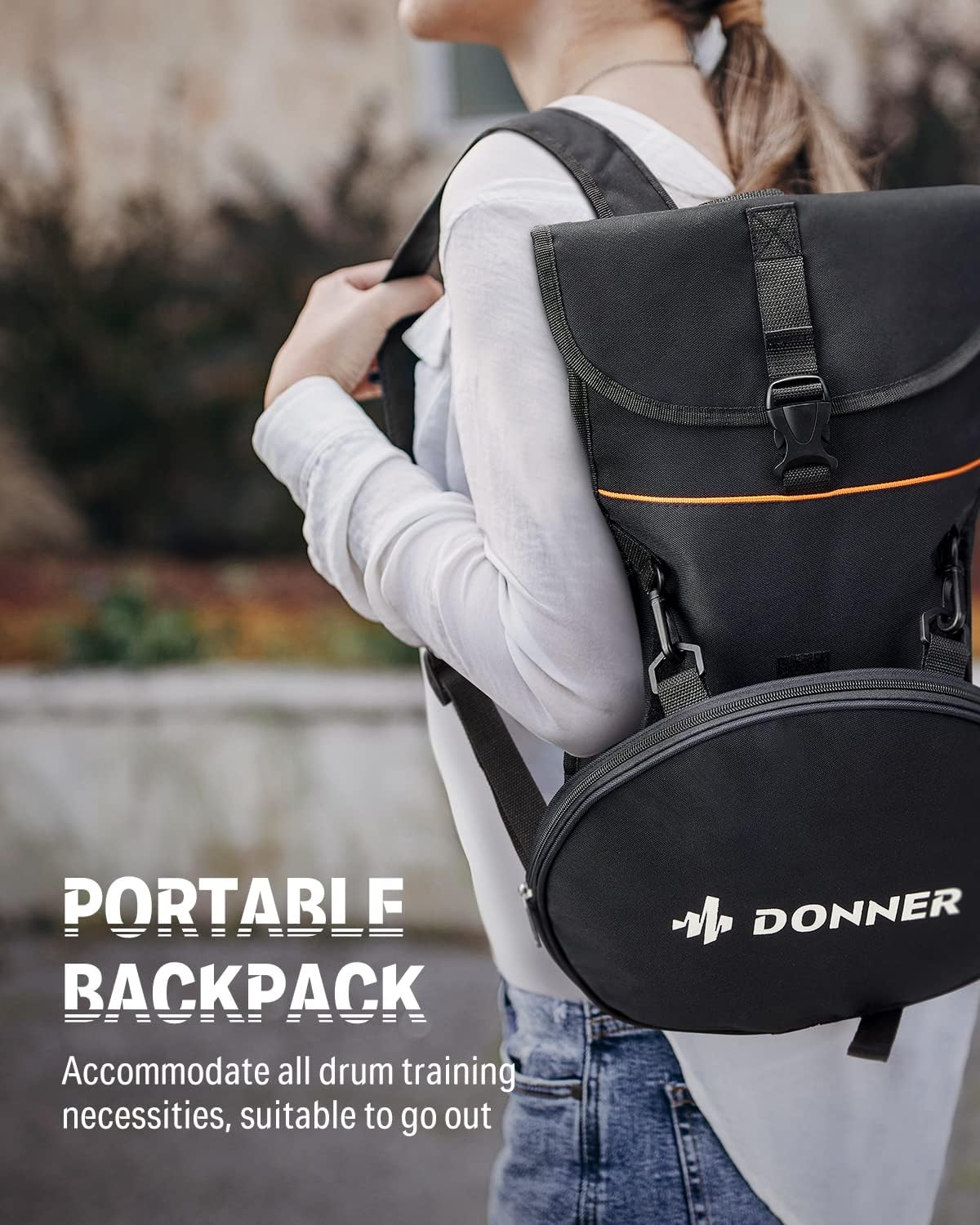 Donner Drum Practice Pad & Stand Kit with 12'' Silent Marching Pad, Drumsticks, Backpack - Adjustable Fits 10''-14'' Drums (White)