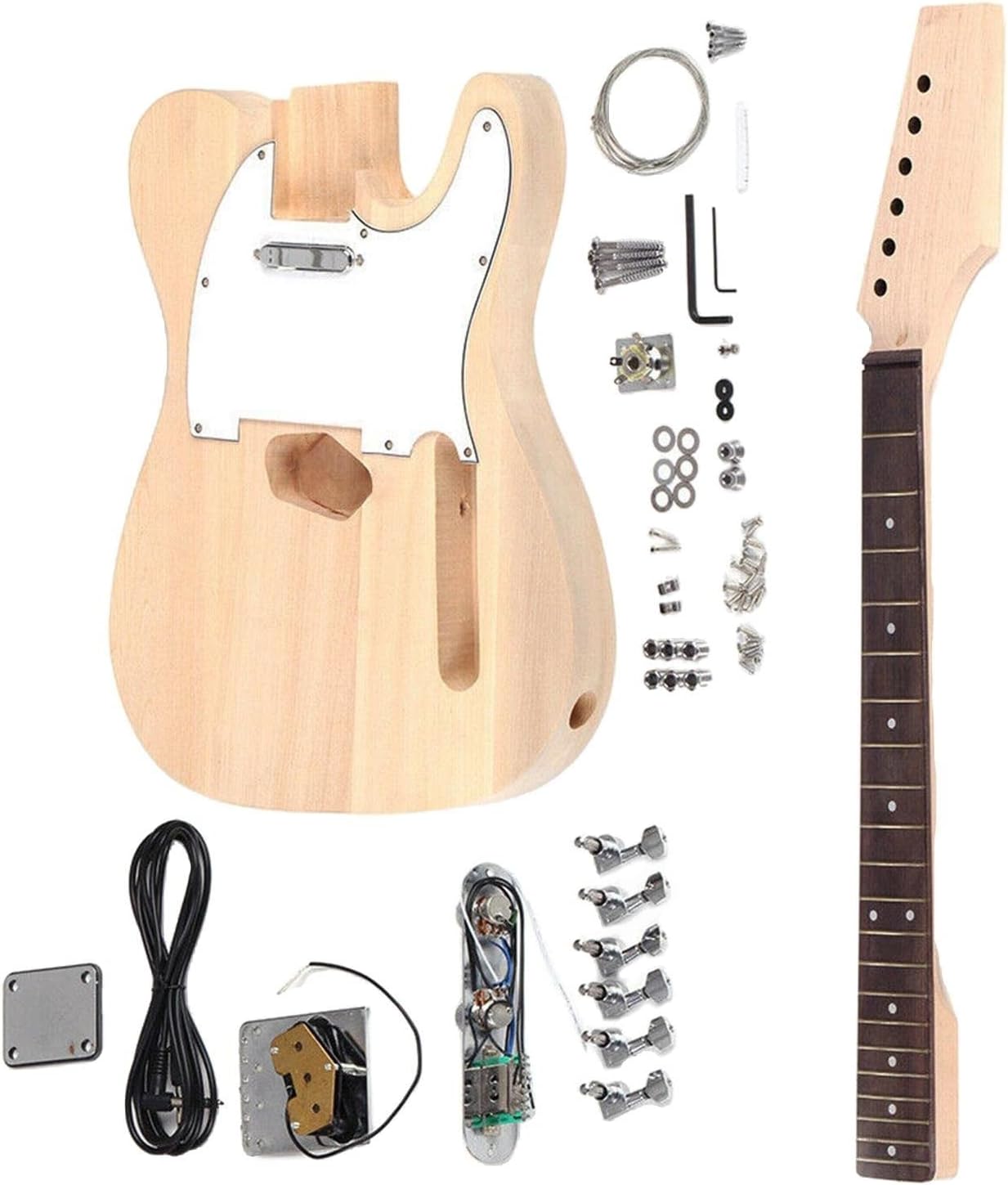 TSTS DIY Electric Guitar Kit Basswood Body Rosewood Fingerboard for Guitar Musical Instrument Lover Unfinished Electric Guitar Kit