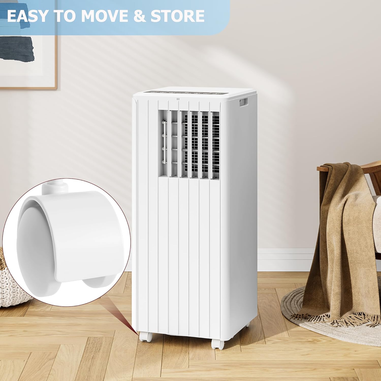 8000 BTU Portable Air Conditioner 3-in-1 AC Unit Cools 350 Sq.Ft Ultra-Quiet with Dehumidifier & Fan 24H Timer Remote Control No Drain Needed Easy Install for Bedroom Office Living Room