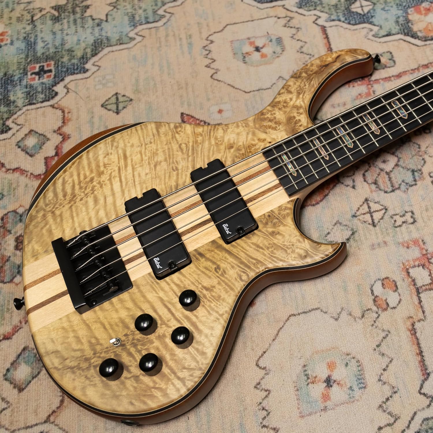 TARIO 5 String Electric Bass Guitar Burl poplar top Millettia Laurentii Okoume body Maple Fretboard