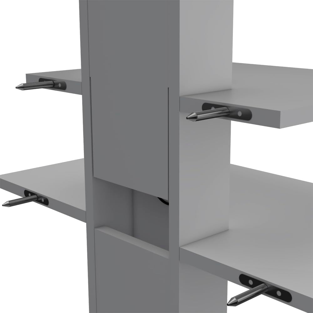 Modern White Living Room Shelf - Floating Wall Mount & Corner Display Shelf, 3-Tier Ladder Bookcase with Hooks, Space Saving Decor for Hallway or Bedroom