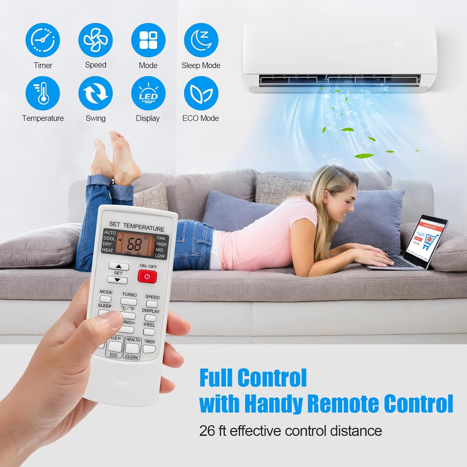 DORTALA 9000 BTU Mini Split Air Conditioner & Heater, 19 SEER2 115V Pre-Charged Inverter Heat Pump System, Wall Mounted Ductless AC Unit with Control & Installation Kit