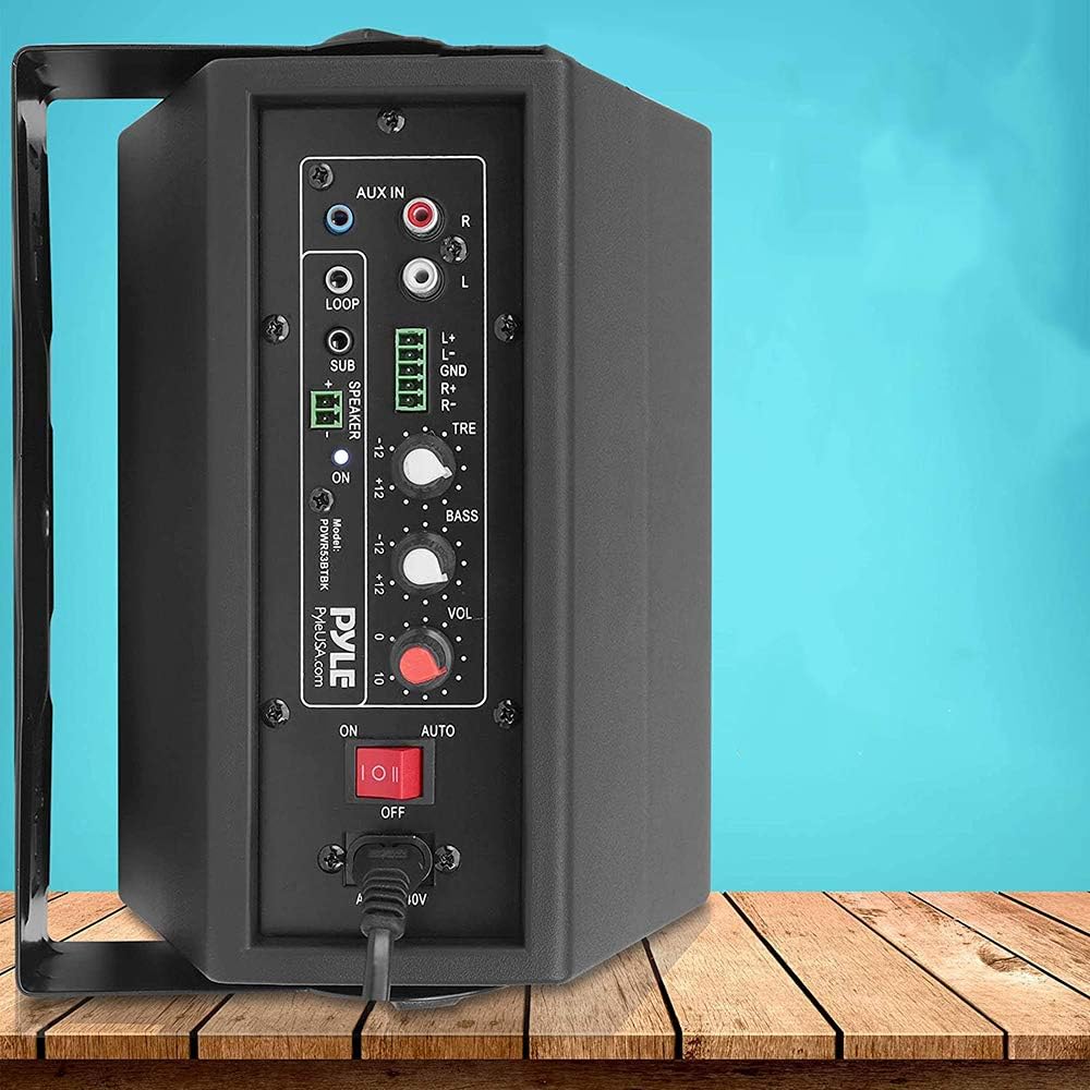 Pyle Wall Mount Home Speaker System - Active Passive Mountable Bookshelf Indoor Studio Garage Patio Stereo Sound Home Theater Speaker, Wireless Bluetooth Speaker Set W/ Aux & RCA - PDWR53BTBK (Black)