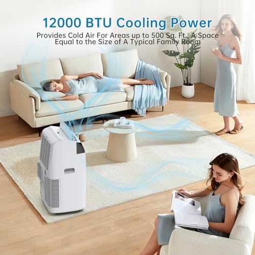 12000 BTU Portable Air Conditioner - 3-In-1 Cooling Unit with Fan & Dehumidifier, Ultra-Quiet Room AC with Remote Control & 24H Timer, Cools 550 Sq.Ft for Home/Office/Dorm (White Top)