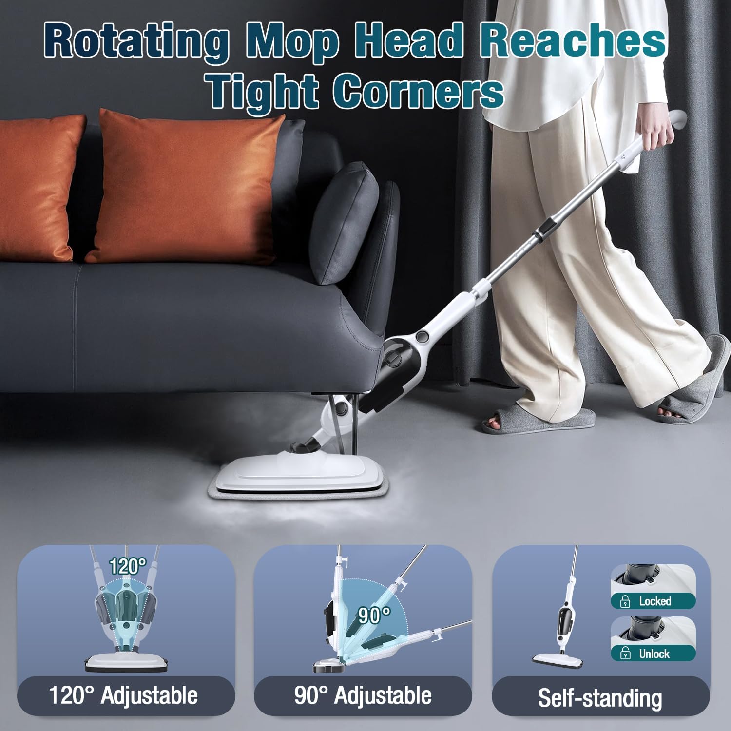 Steam Mop - 11-in-1 Steam Cleaner for Home with 15.2 OZ Water Tank & 23FT Power Cord, Detachable Steam Mops for Floor Cleaning MultiPurpose Steamer for Hardwood, Tile, Furniture with 11 Accessories