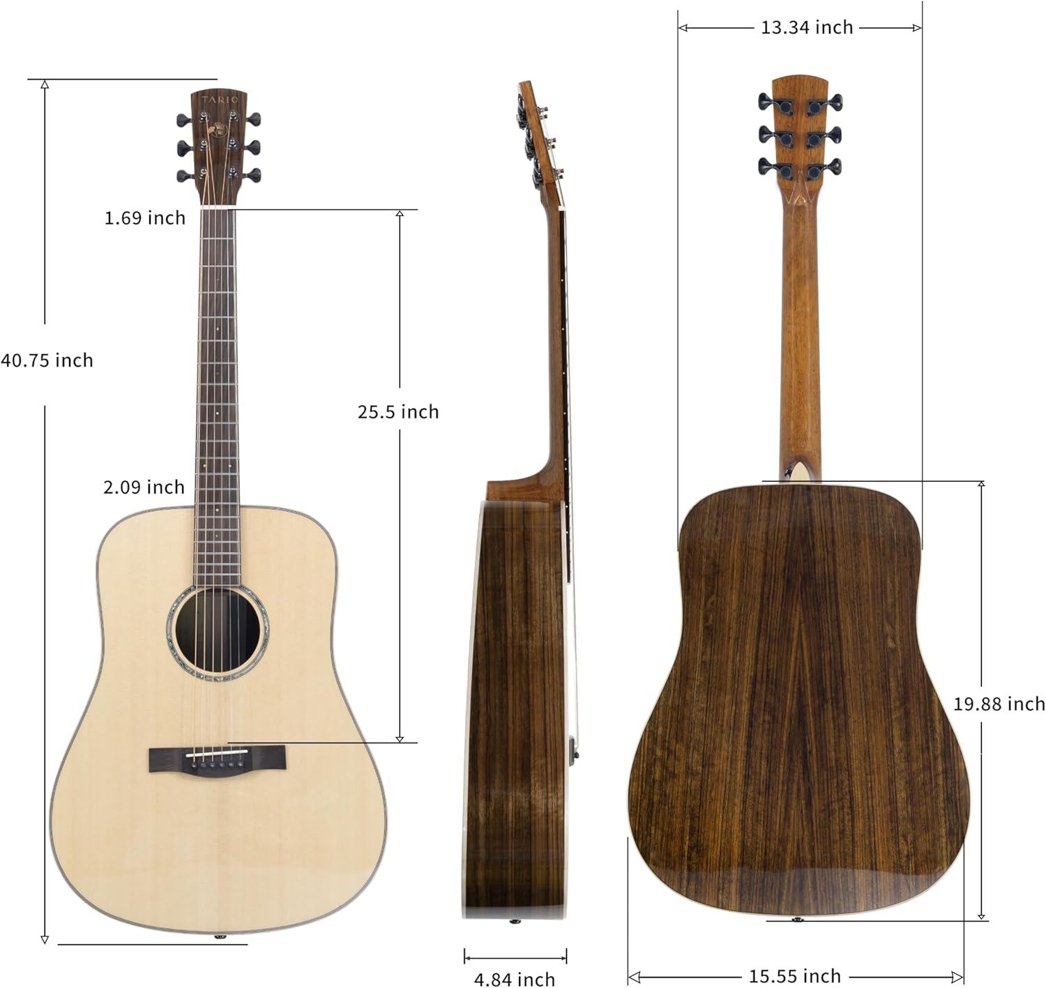 TARIO 41'' Acoustic All Solid Guitar Solid Spruce Top Solid Ovangkol Back and Sides Mahogany Neck