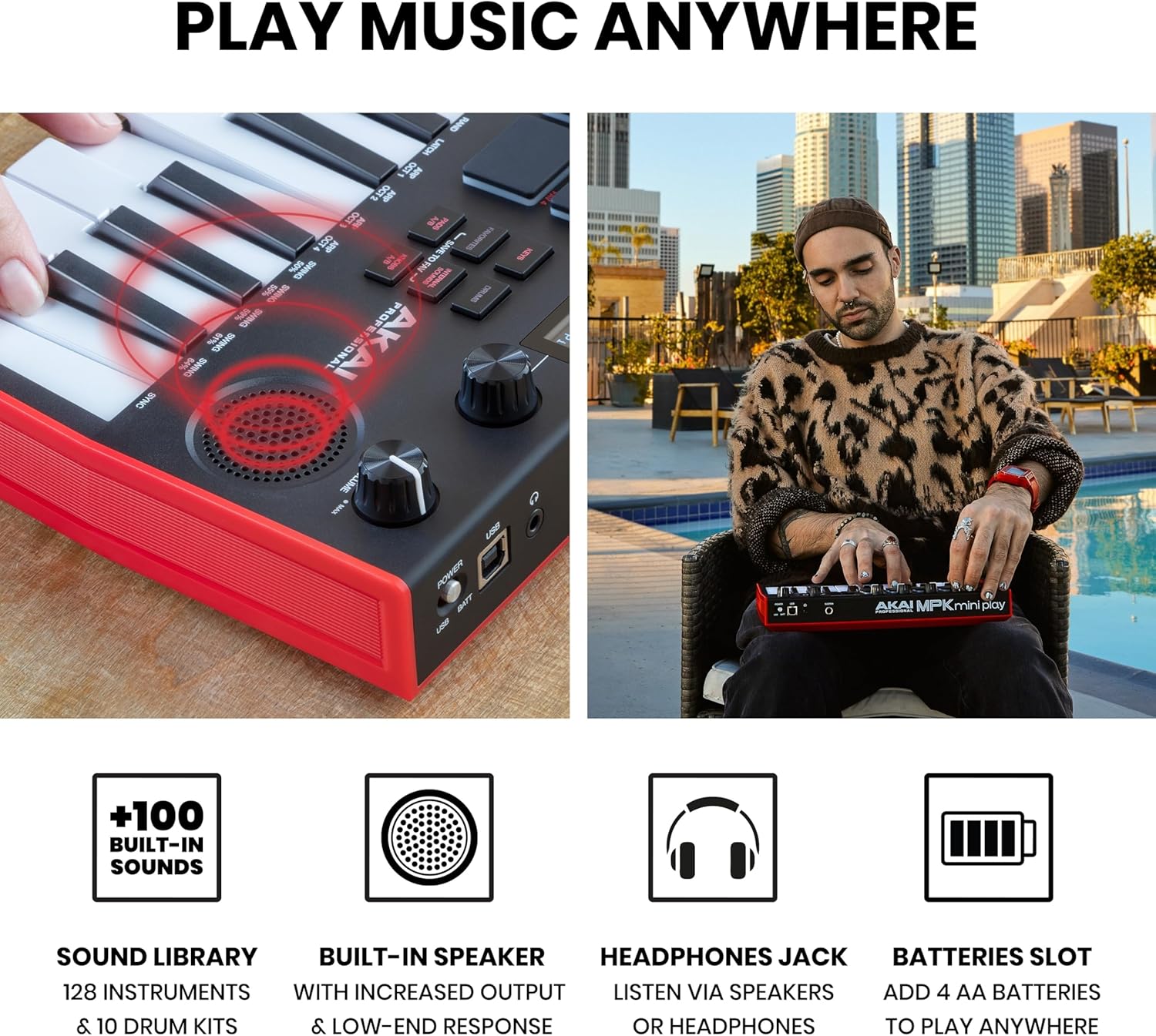 Akai Professional MPK Mini Play MK3 - MIDI Keyboard Controller with Built-in Speaker and Sounds Plus Dynamic Keybed, MPC Pads, Software Suite and Native Instruments Sound Package