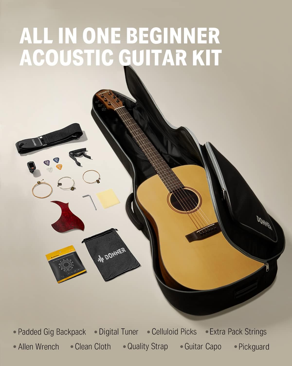 Donner Acoustic Guitar for Beginner-Guitar Foot Stool