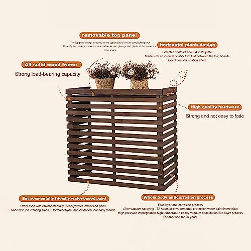 Cover for Outdoor Ac Screen for Outside Unit,Fencing to Hide Air Conditioner,Grid Wooden Air Conditioner Outer Rackfor Outside Unit Brown Plant Stand Anti-Corrosion Privacy