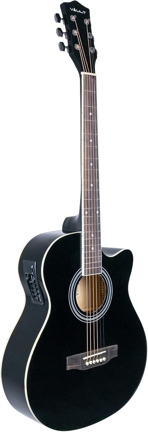 Vault EA-20CE Cutaway Acoustic-Electric Guitar - Black Bundle with Gig Bag, Tuner, Strap, Strings, Instrument Cable, Picks, Austin Bazaar Instructional DVD, and Polishing Cloth