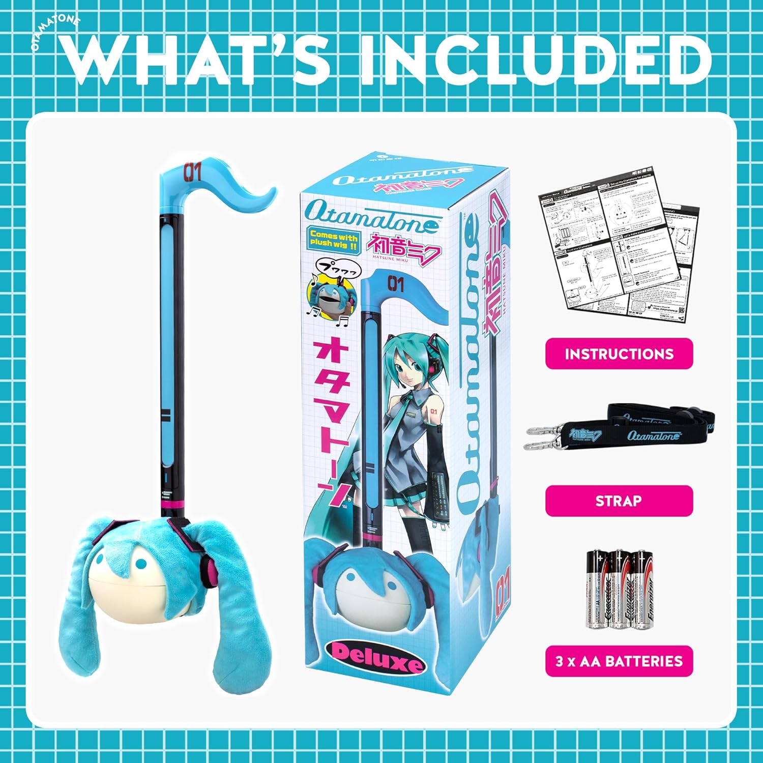 Otamatone Deluxe [Hatsune Miku Edition] Electronic Musical Instrument Portable Synthesizer from Japan Maywa Denki [Includes Removable Plush Wig]