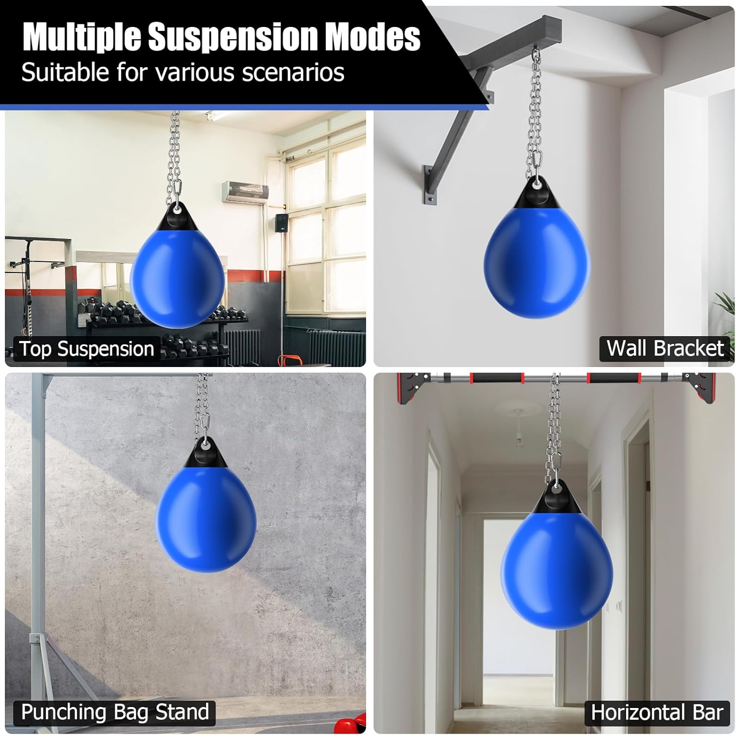 GYMAX Punching Bag, Water Aqua Bag w/Water Injector & Hanging Accessories, Folding Heavy Duty Boxing Bag for Home Gym, Boxing Training Equipment for Adults