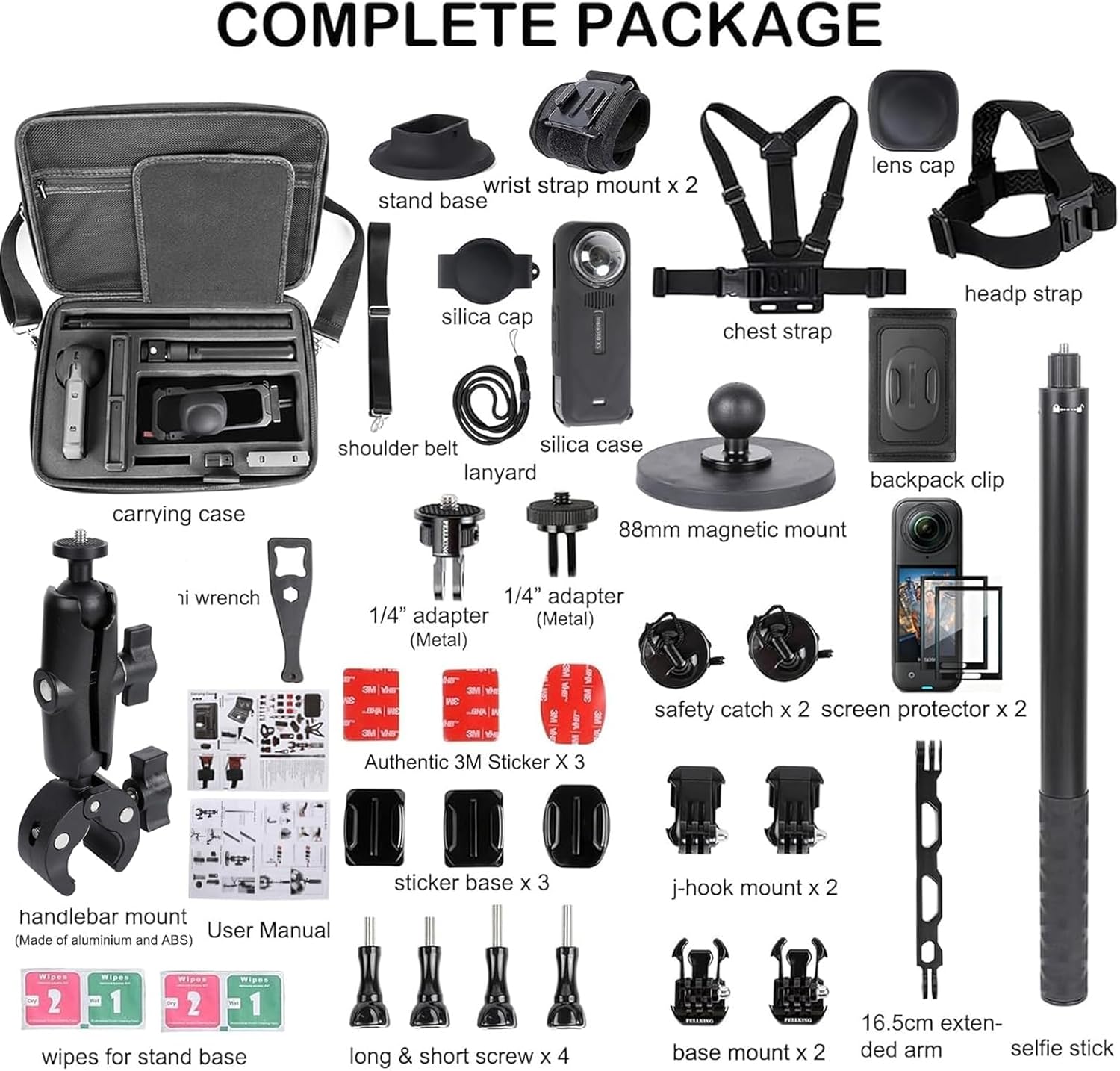 PellKing Accessories Kit for insta360 X5,Included Carrying Case with Belt,2 Pcs Metal 1/4