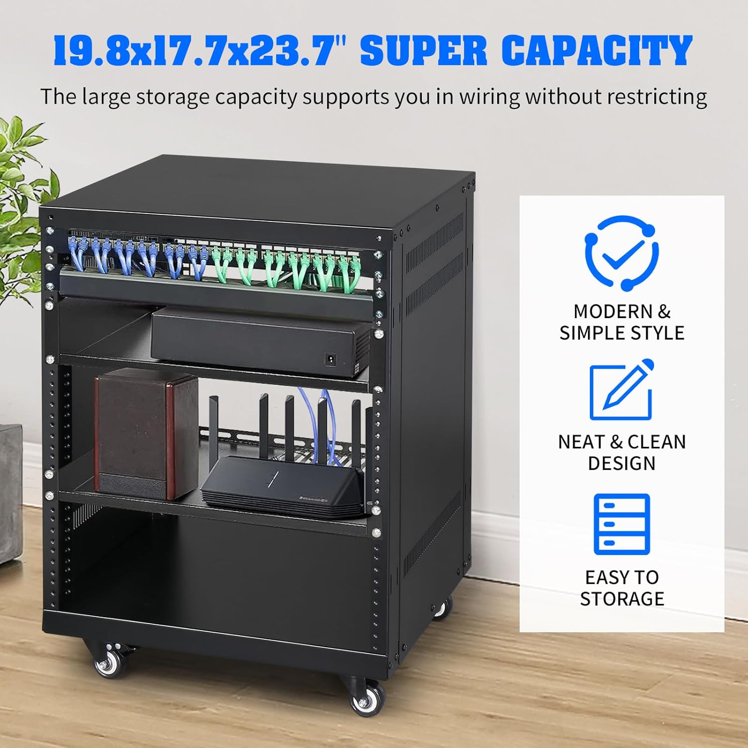 Ktaxon 12U Rack, 4/12/16/22U AV Rack Recording Studio Racks with Removable Side Panels, Lockable Casters and Special Vent Design, Server Rack for 19 Inch Rack Mounting (12U)