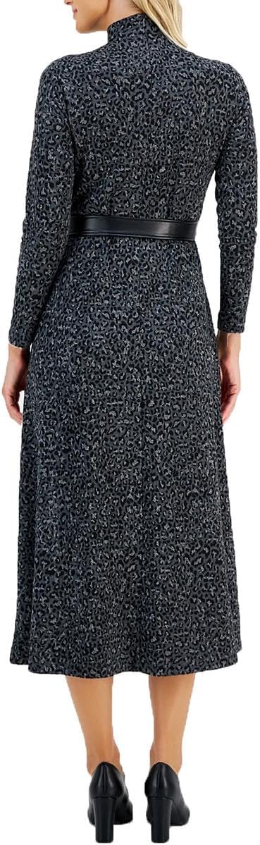 Anne Klein Womens Long Sleeve Mock Neck Midi Dress with Be