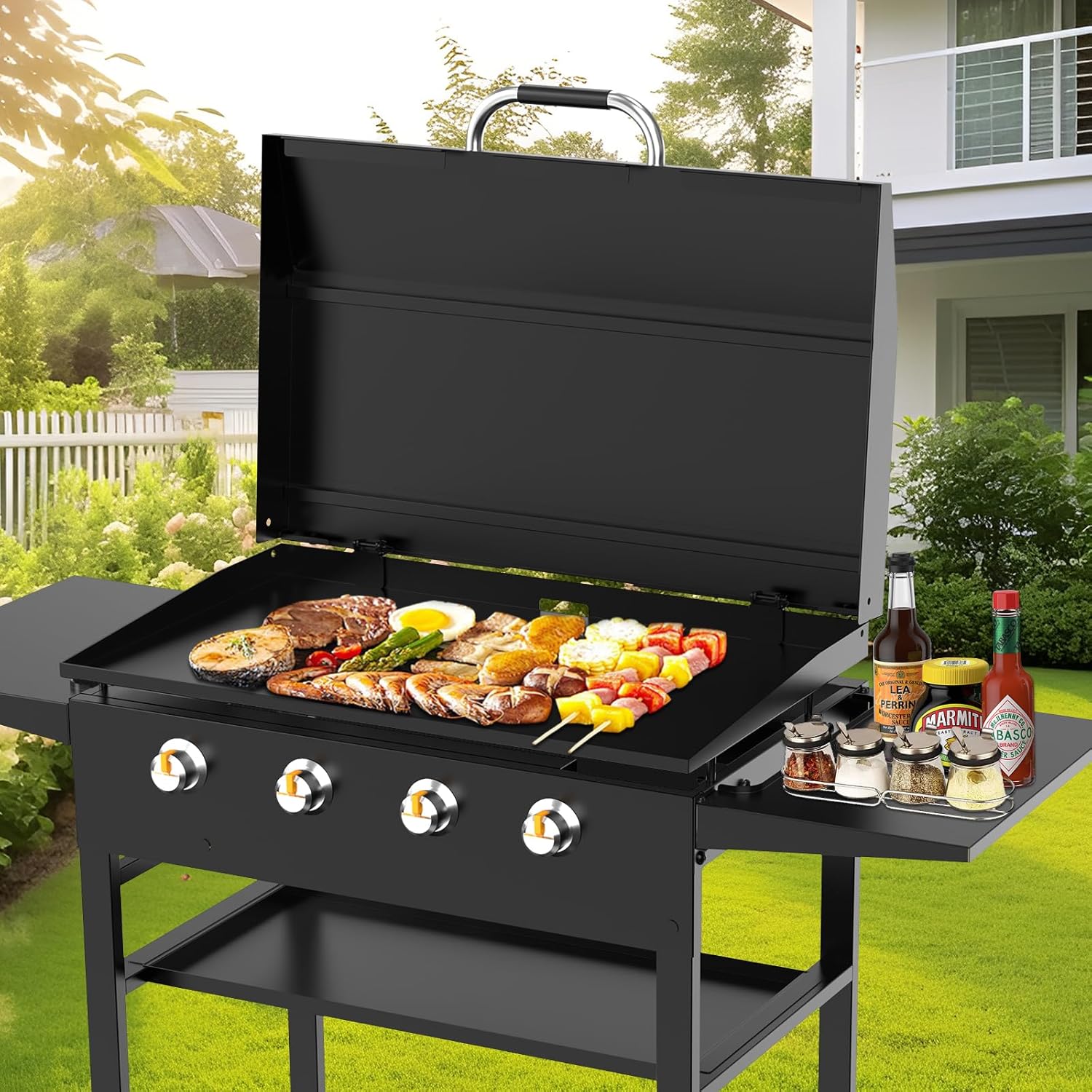 Back Hinged Lid with Handle for Blackstone and Other Brand 36