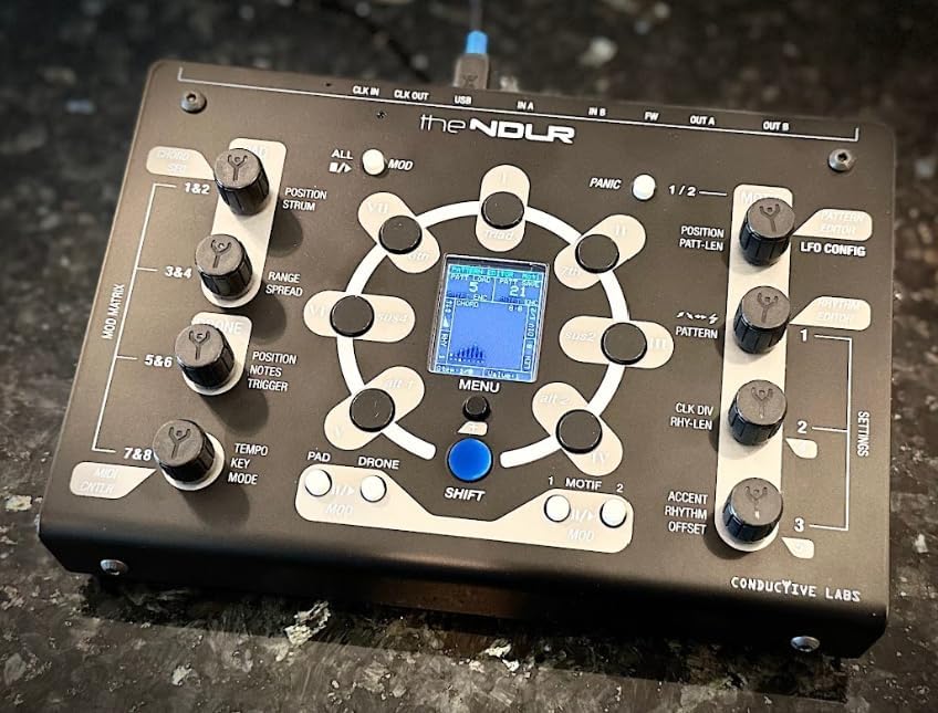 The NDLR Multi-part Polyphonic Interval MIDI Sequencer Groove Box - 2 Sequenced Arpeggiators, Chord and Drone Player. 2 MIDI In and Out Ports, 4 USB MIDI Ports, Includes USB Cable