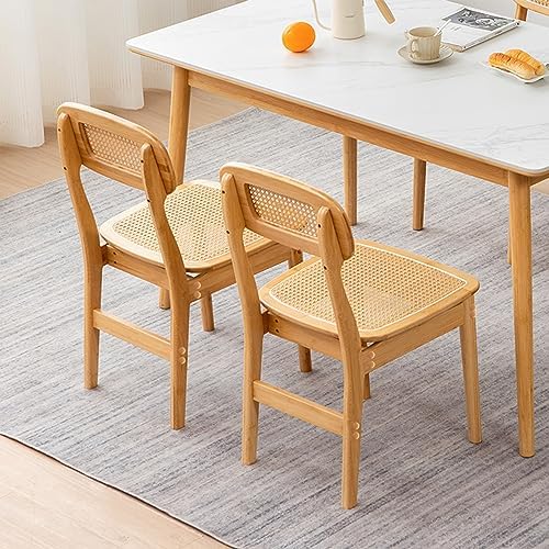 Mid Century Modern Accent Bamboo Chair with Rattan Seat and Cane Back, Practical Dining Chair Boho Style Handmade Natural Leisure Chair for Living Bedroom Dining Room Office Reception Reading Indoor