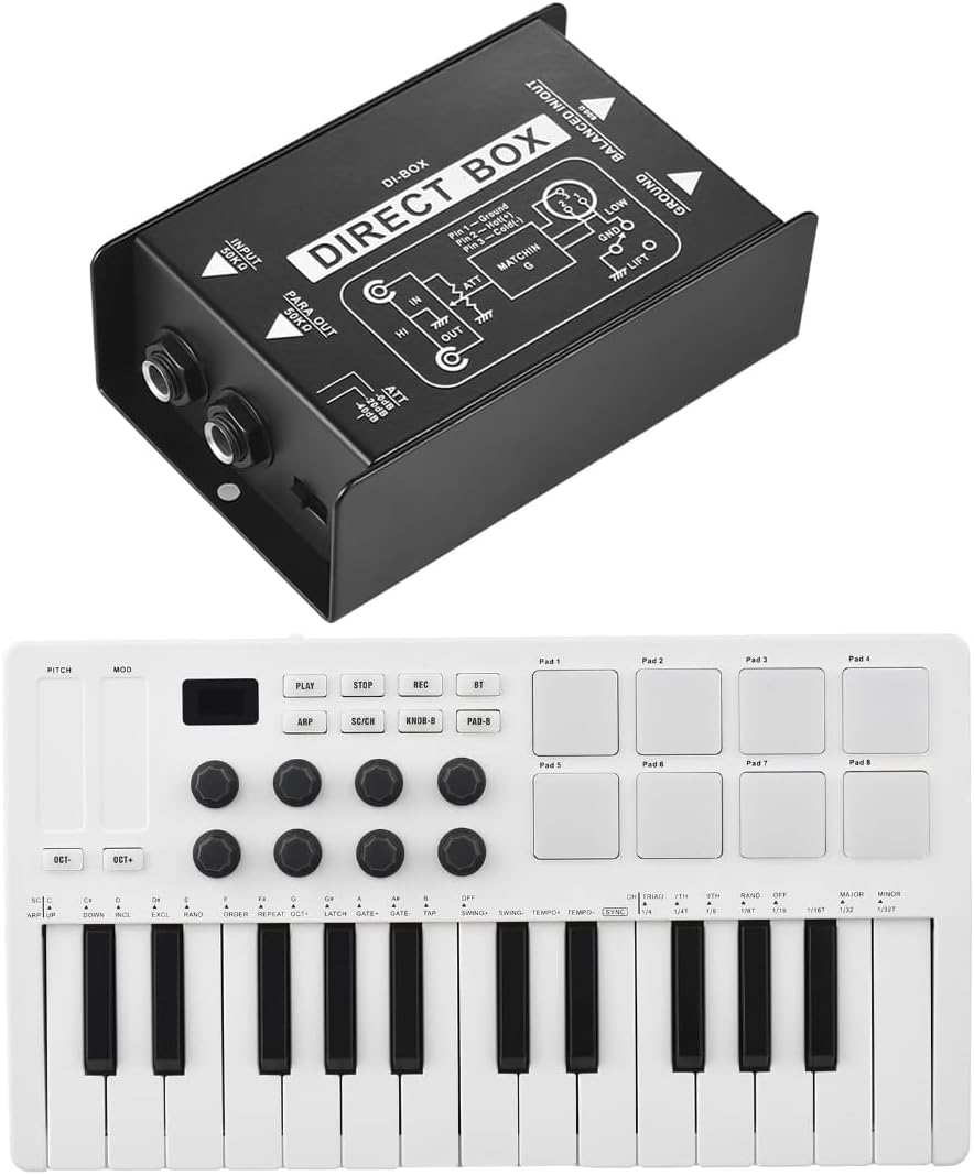 25-Key MIDI Control Keyboard and Single Channel Passive DI-Box Hum Eliminator