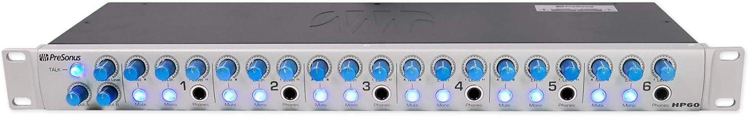 PreSonus HP60 6-Channel Amplifier Headphone Amp w/Talkback & A/B Input Mix Bundle with Audio Technica ATH-M30X Professional Studio Monitor Collapsible Headphones (2 Item)