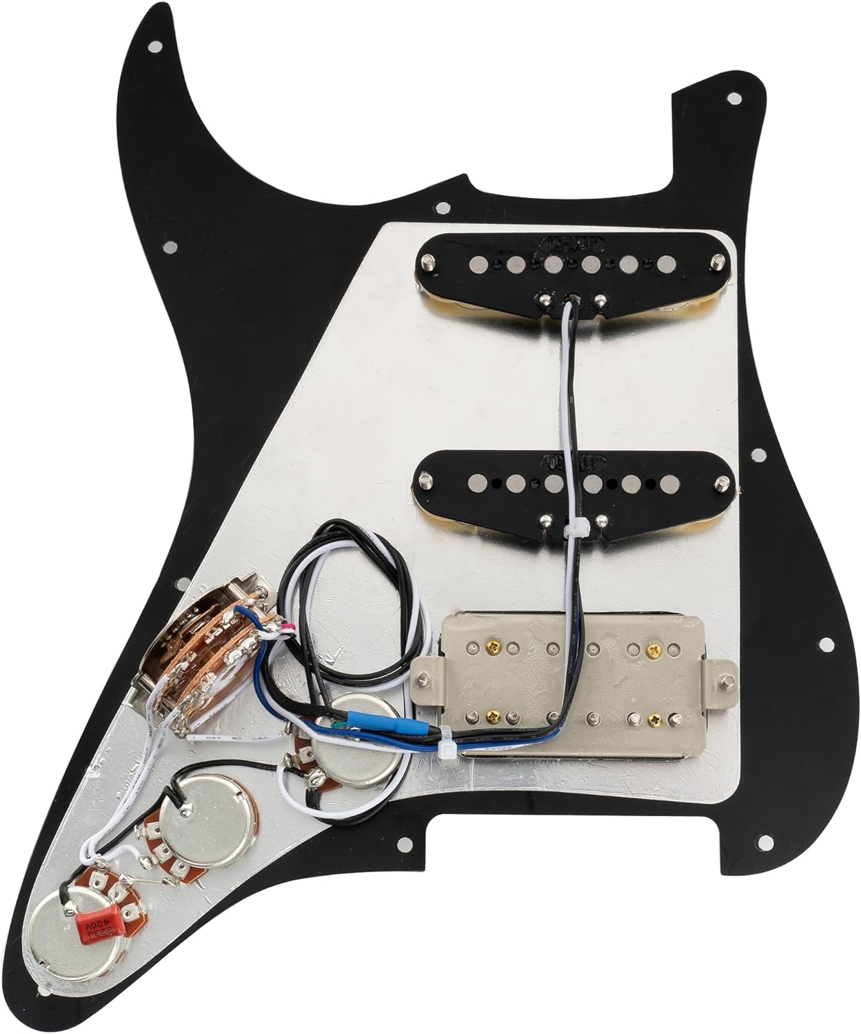 Musiclily Pro-SE ST-HSS-60SE Pre-wired Pickguard with Alnico 5 Pickups 5-Way Switch for Strat Style Electric Guitar, 3Ply Black with Zebra Bridge Pickup