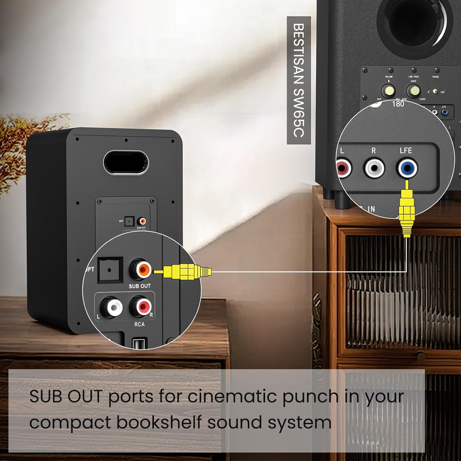 BESTISAN SR15 Bluetooth Bookshelf Speakers, Active Stereo Speakers for TV/Record Player with Subwoofer Out and Light Effects, Turntable Speakers with Optical/ARC/RCA Inputs for PC and TVs