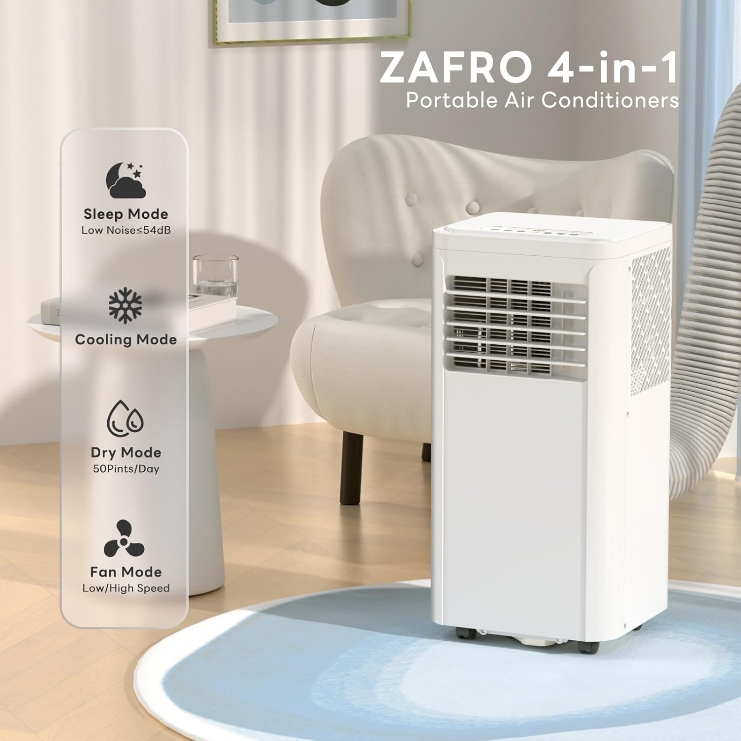 ZAFRO 10000 BTU Portable Air Conditioners for Room up 450 Sq. Ft Portable Ac Quiet Unit with Cooling, Dehumidifier, Fan, Sleep Mode,Remote Control