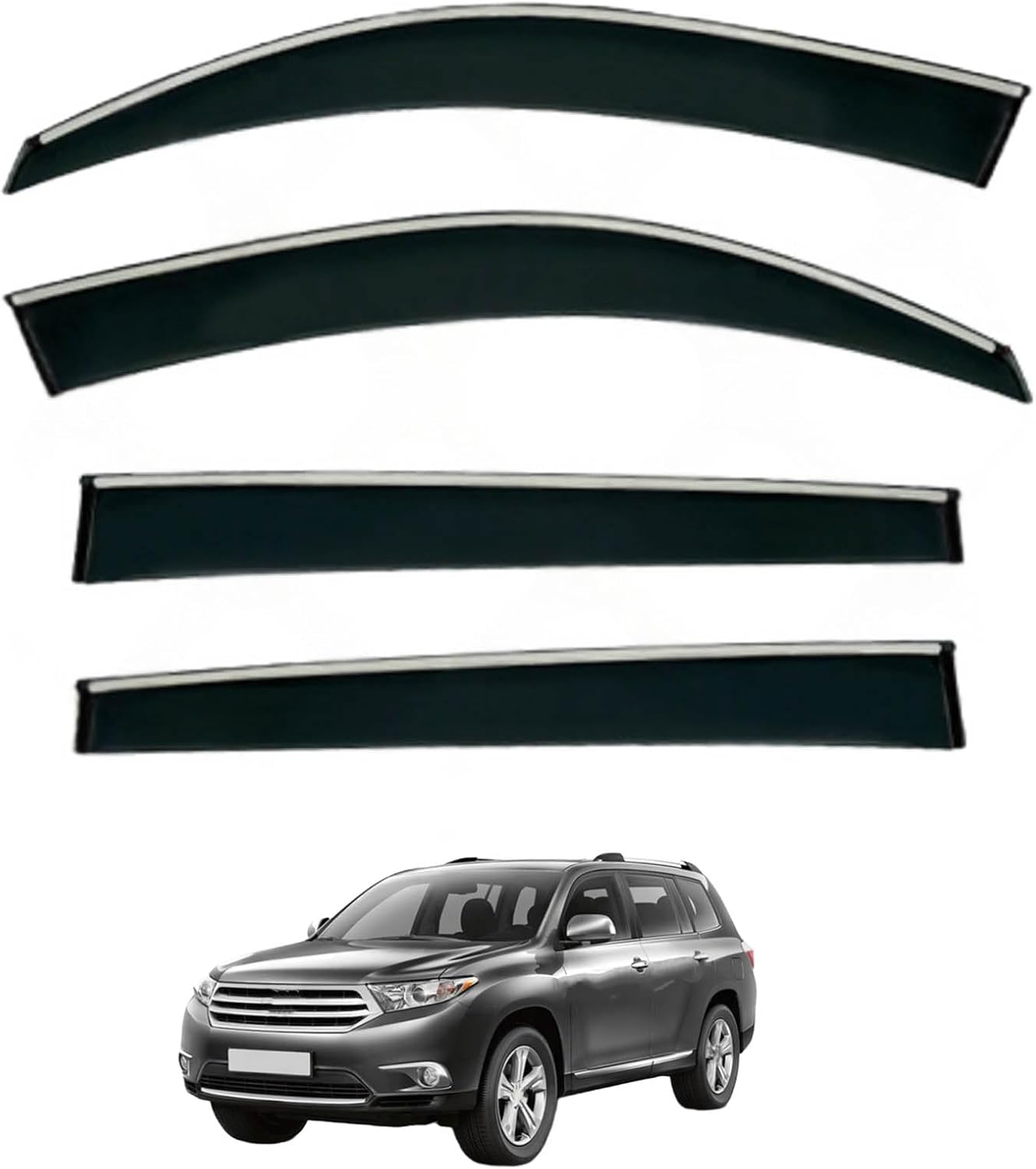 Window Deflectors for Toyota Highlander MK2-XU40 2008-2014, Sun Rain Guard Window Visors Vent Shades with Bright Stripes Car Accessories