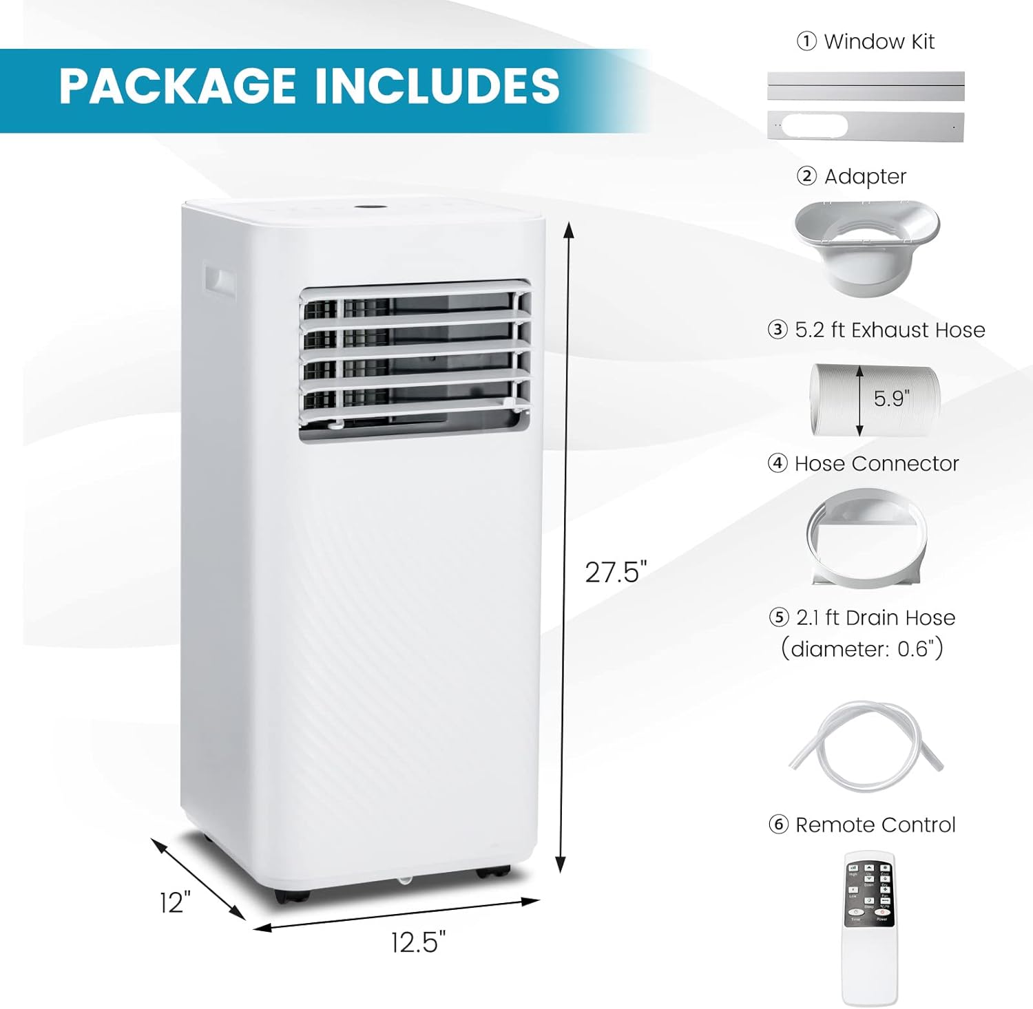 PETSITE 8000 BTU Portable Air Conditioner, 3 in 1 AC Cooling Unit with Remote Control, Dehumidifier, Sleep Mode, Window Kit, Personal AC Unit for Bedroom