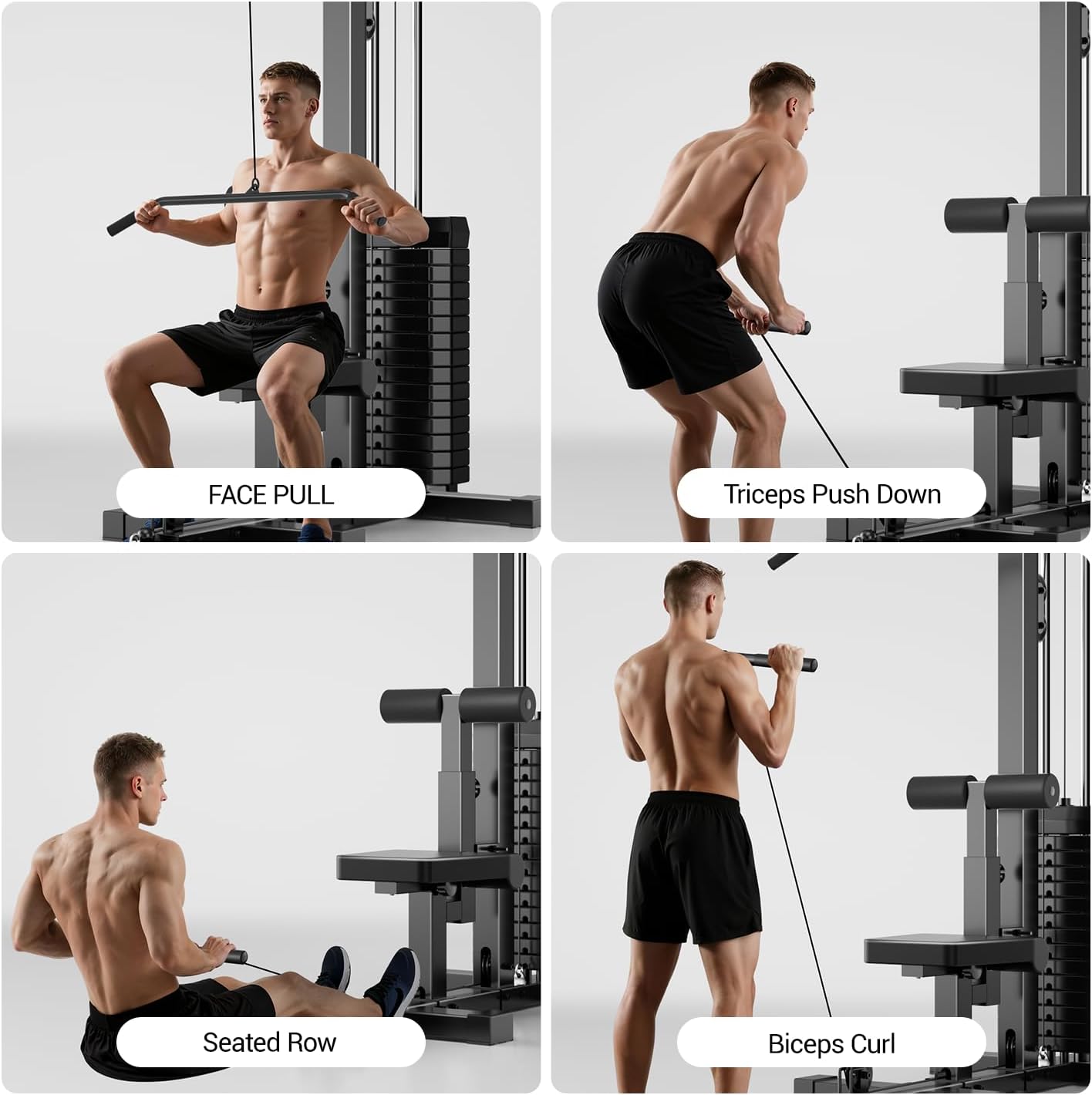 LAT Pulldown Machine, Home Gym Fitness Exercise Body Workout Strength Training & Low Row Machine with 160 LBS Weight Stack, Multi-Functional Pulley System for Triceps, Biceps, Back & More