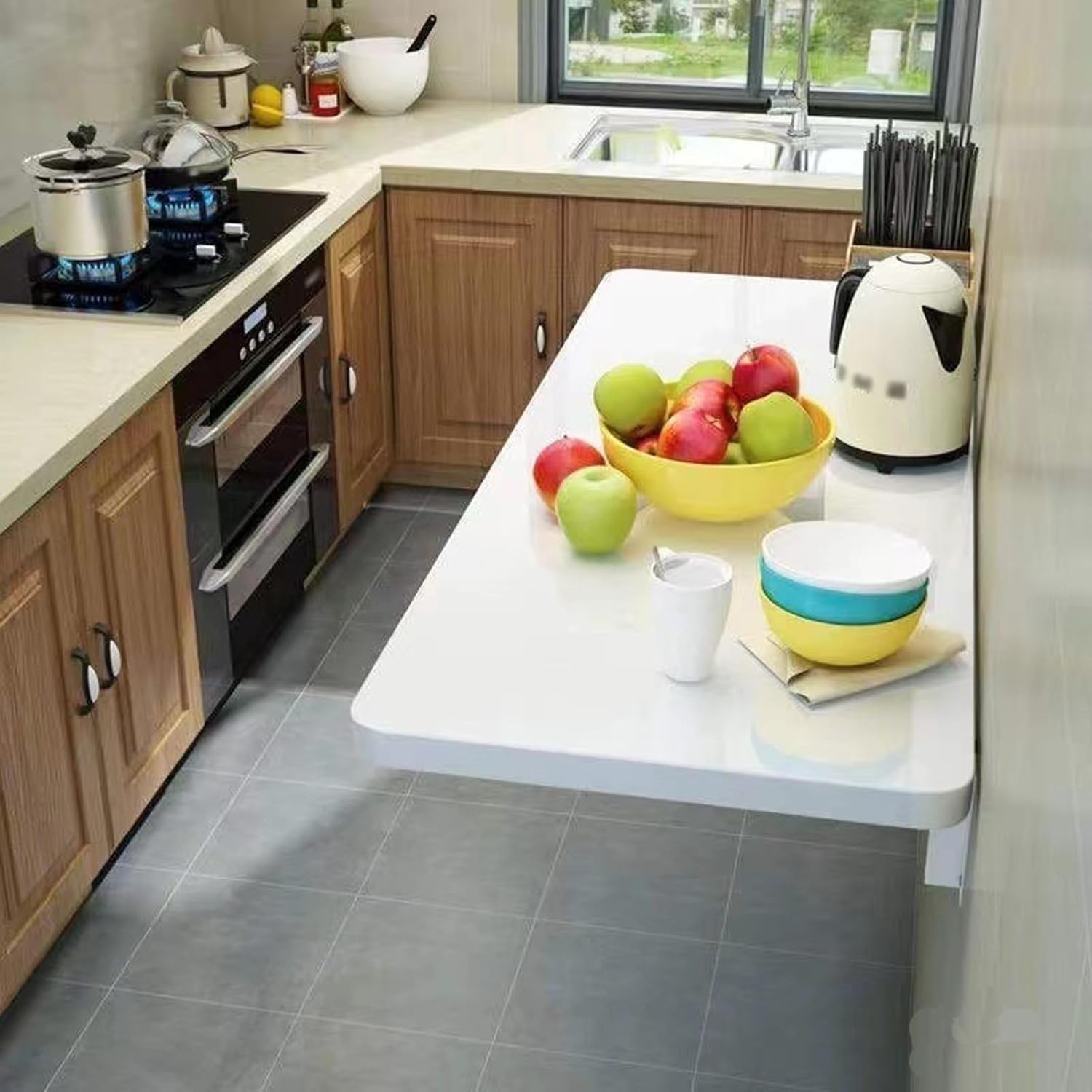 Wall-Mounted Floating Desk - Foldable Workbench & Dining Table for Kitchens Sewing Stations Handicraft Production - Space-Saving White Desk (80x50cm)