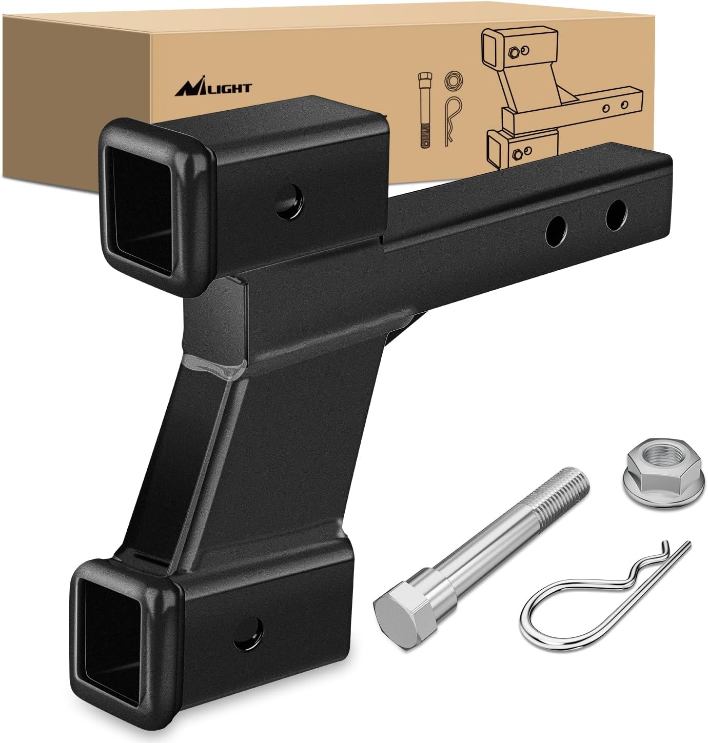 Nilight Trailer Dual Hitch Extender for 2 Inch Receiver with 2