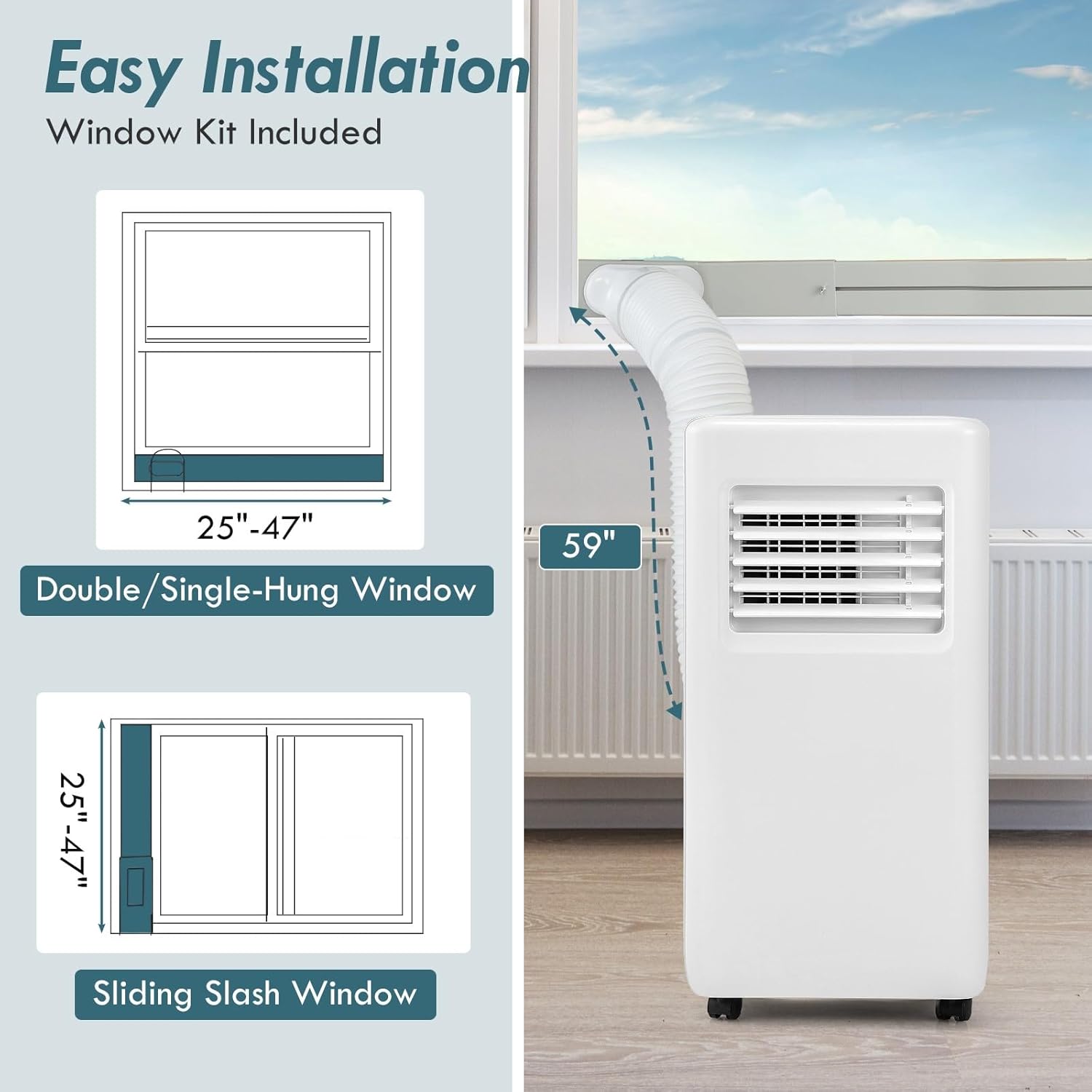 SIMOE 10,000 BTU Portable Air Conditioner up to 350 Sq.Ft. with Remote Control, 3-in-1 Quiet Portable AC with Sleep Mode, 24H Timer, Child Lock, Window Installation Kit for Bedroom/Home/Office