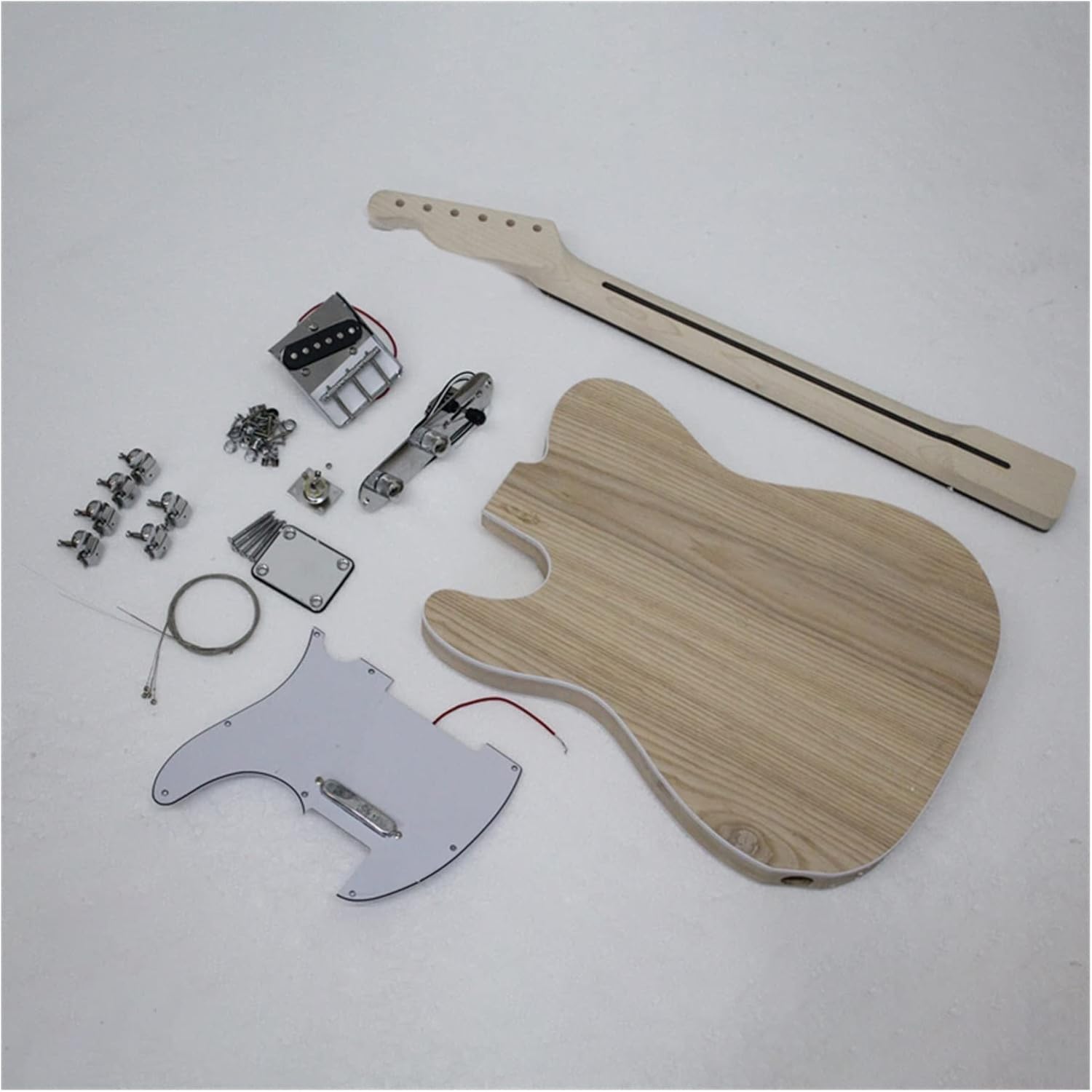 TSTS DIY Electric Guitar Kits Maple Neck Ash Wood Maple Veneer Body with All Accessories Unfinished Electric Guitar Kit