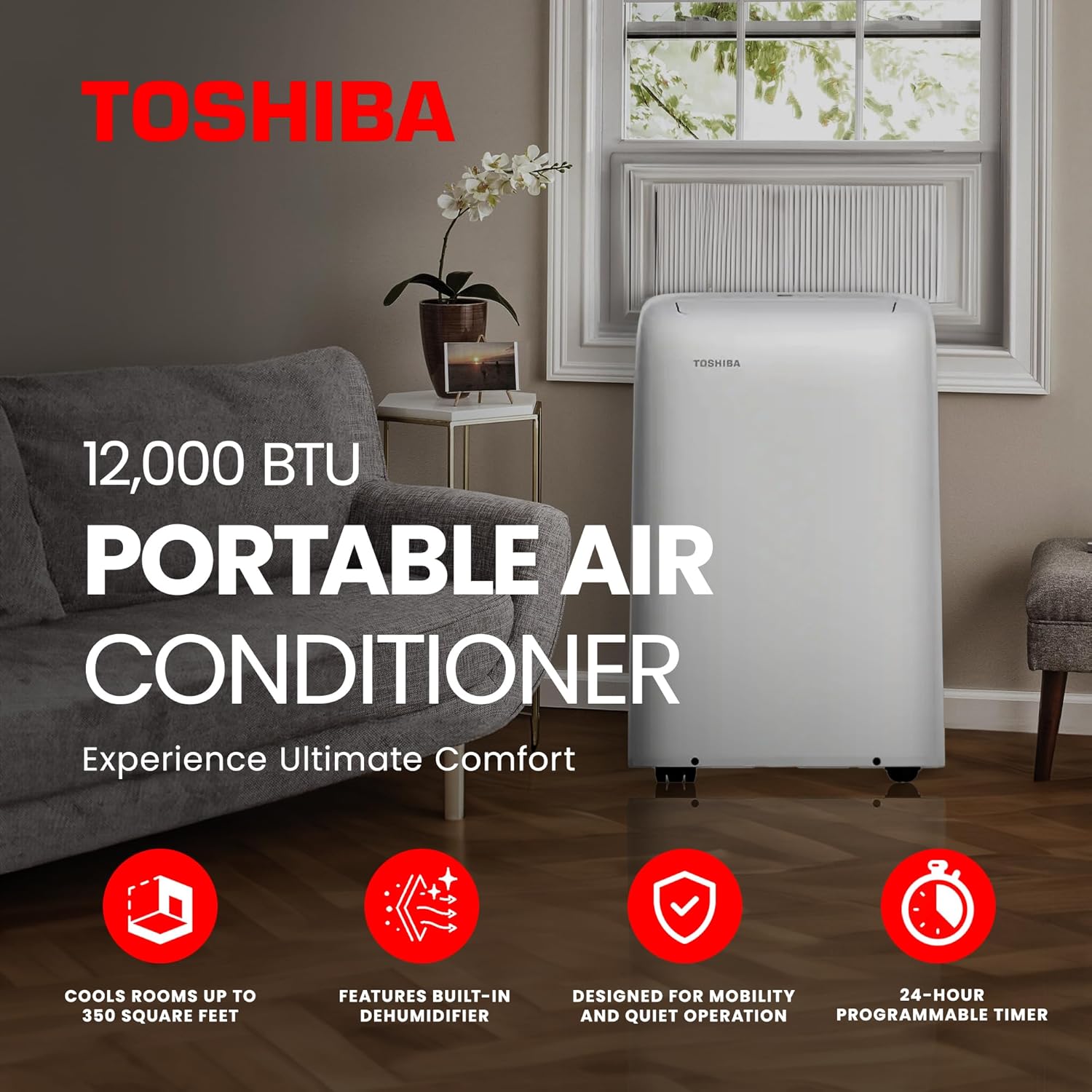 (Renewed) Toshiba 12,000 BTU (8,000 BTU DOE) 115-Volt WiFi Portable Air Conditioner with Dehumidifier Mode for up to 350 sf