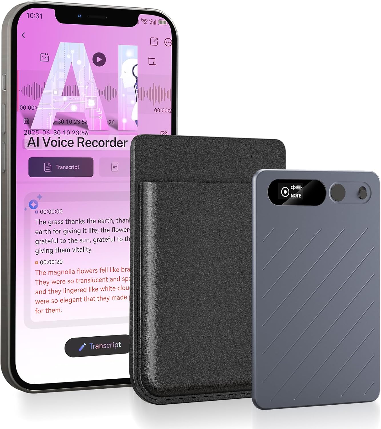 AI Voice Recorder w/Case — 64GB Memory, App Control, GKP9 Recorder Transcribe & Summarize w/AI, 118 Languages Support for Lecture, Meeting, Interview, Call