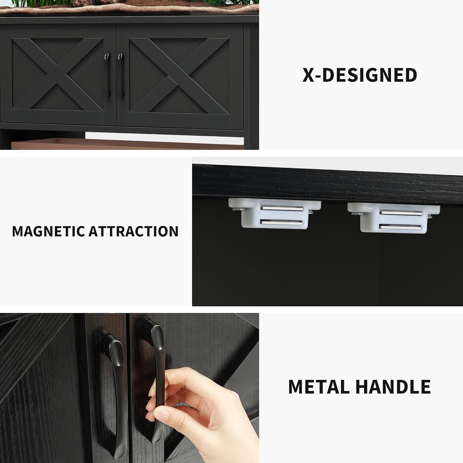 DWVO 40-50 Gallon Aquarium Stand with Power Outlets, Cabinet for Fish Tank Accessories Storage - Metal Frame Fish Tank Stand Suitable for Turtle Tank, Reptile Terrarium, 660LBS Capacity, Black