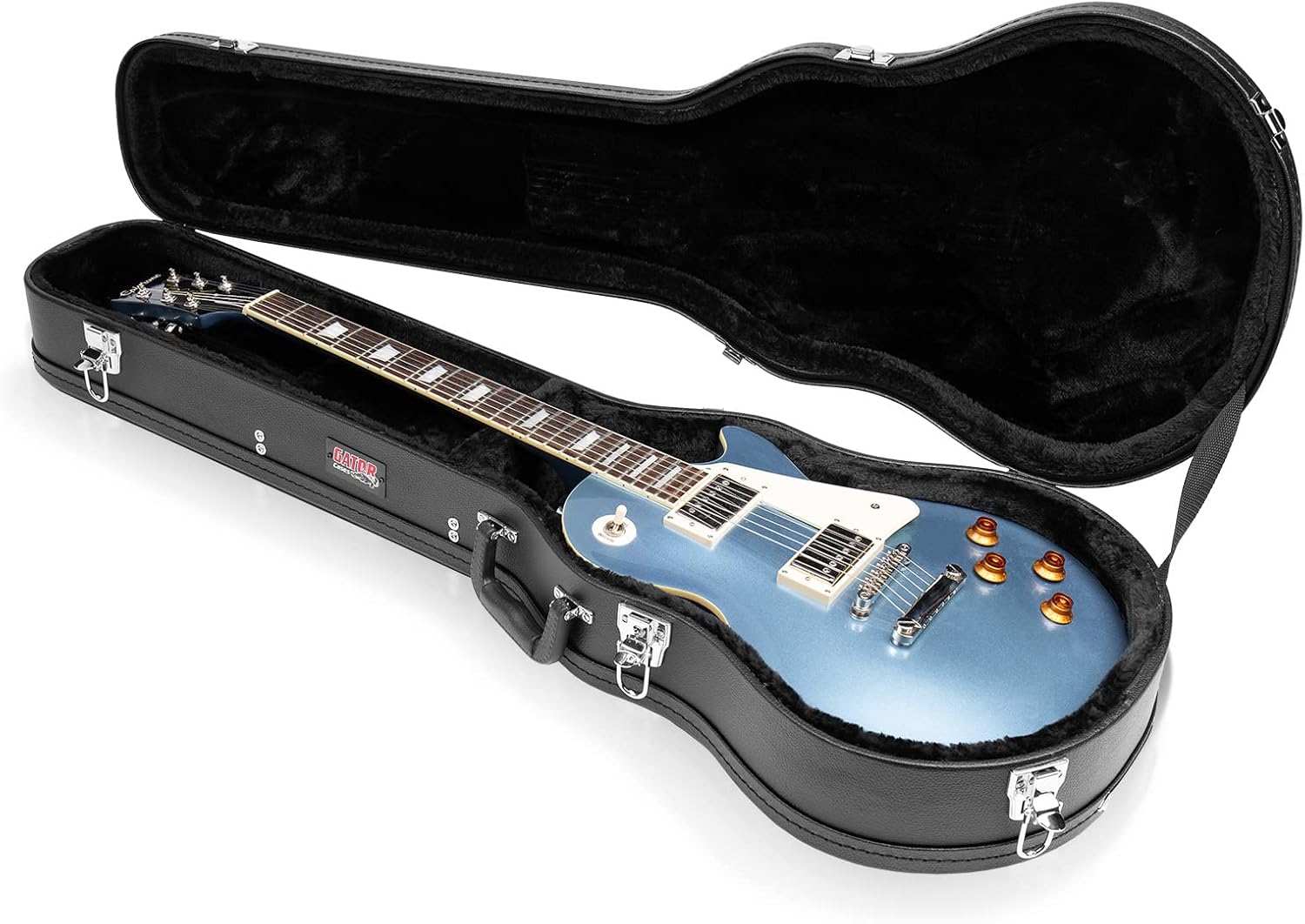 Gator GWE-LPS-BLK Hard-Shell Wood Case for Single-Cutaway Electric Guitars such as Gibson Les Paul - Bundle with Picks, Cable, Strap, and Austin Bazaar Polishing Cloth